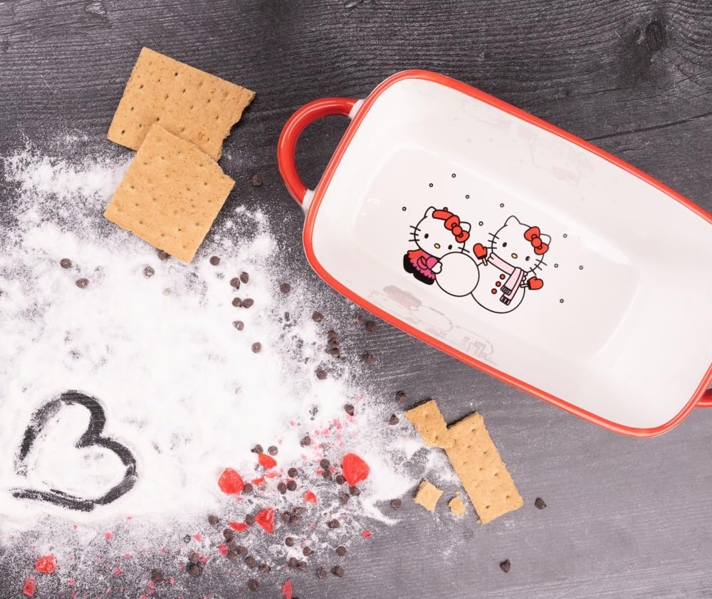 Zrike Hello Kitty Christmas Snowman Rectangular Pan - Festive Holiday Ceramic Bakeware for Cakes, Brownies & More | Set of 1 | Official Licensee (Loaf Pan)