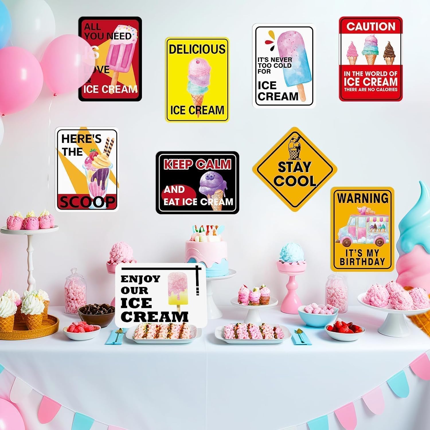 WERNNSAI 9 PCS Ice Cream Birthday Party Signs Popsicle Decor image 4