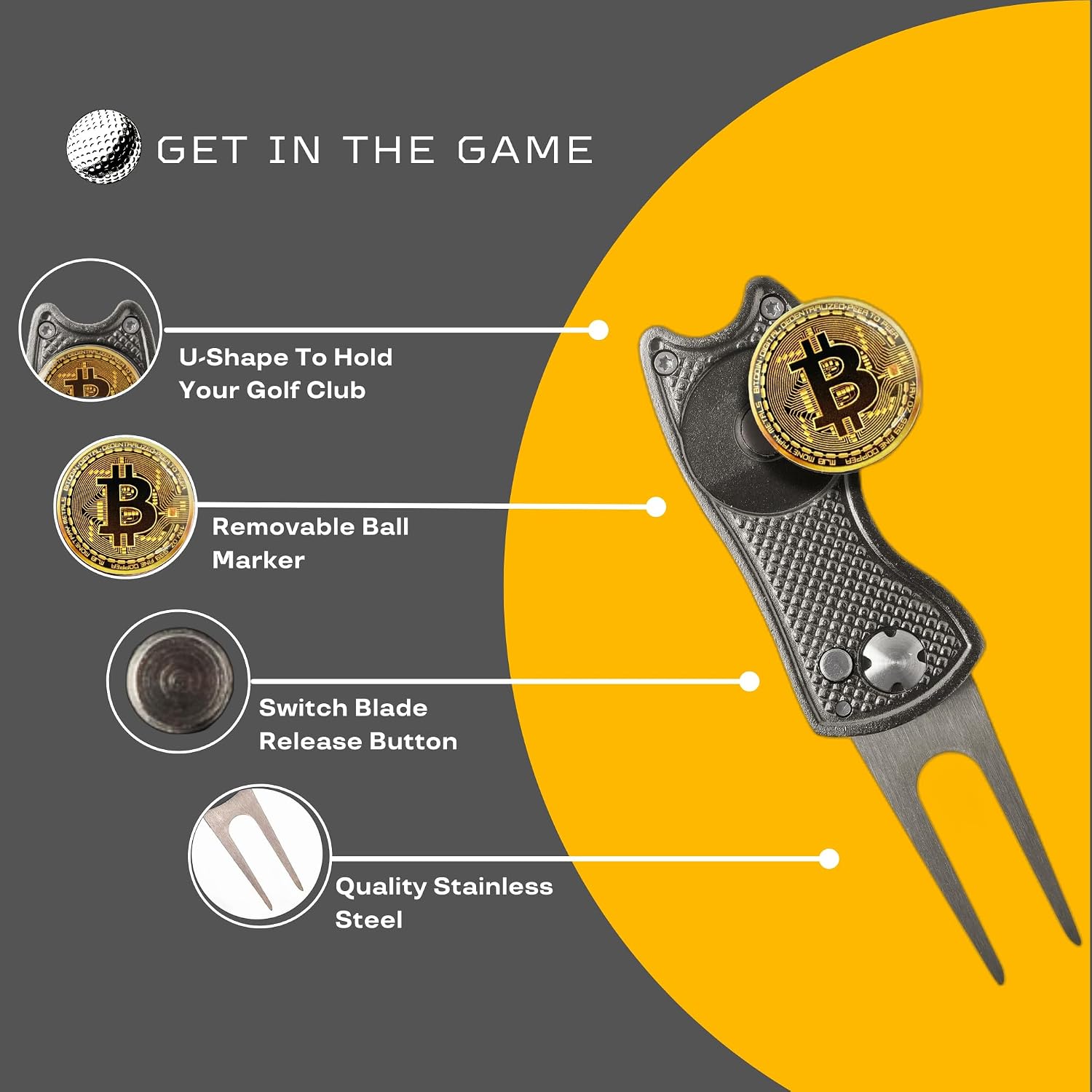 Bitcoin Golf Divot Tool, 3-in-1 Multitool, Magnetic Ball Marker image 2