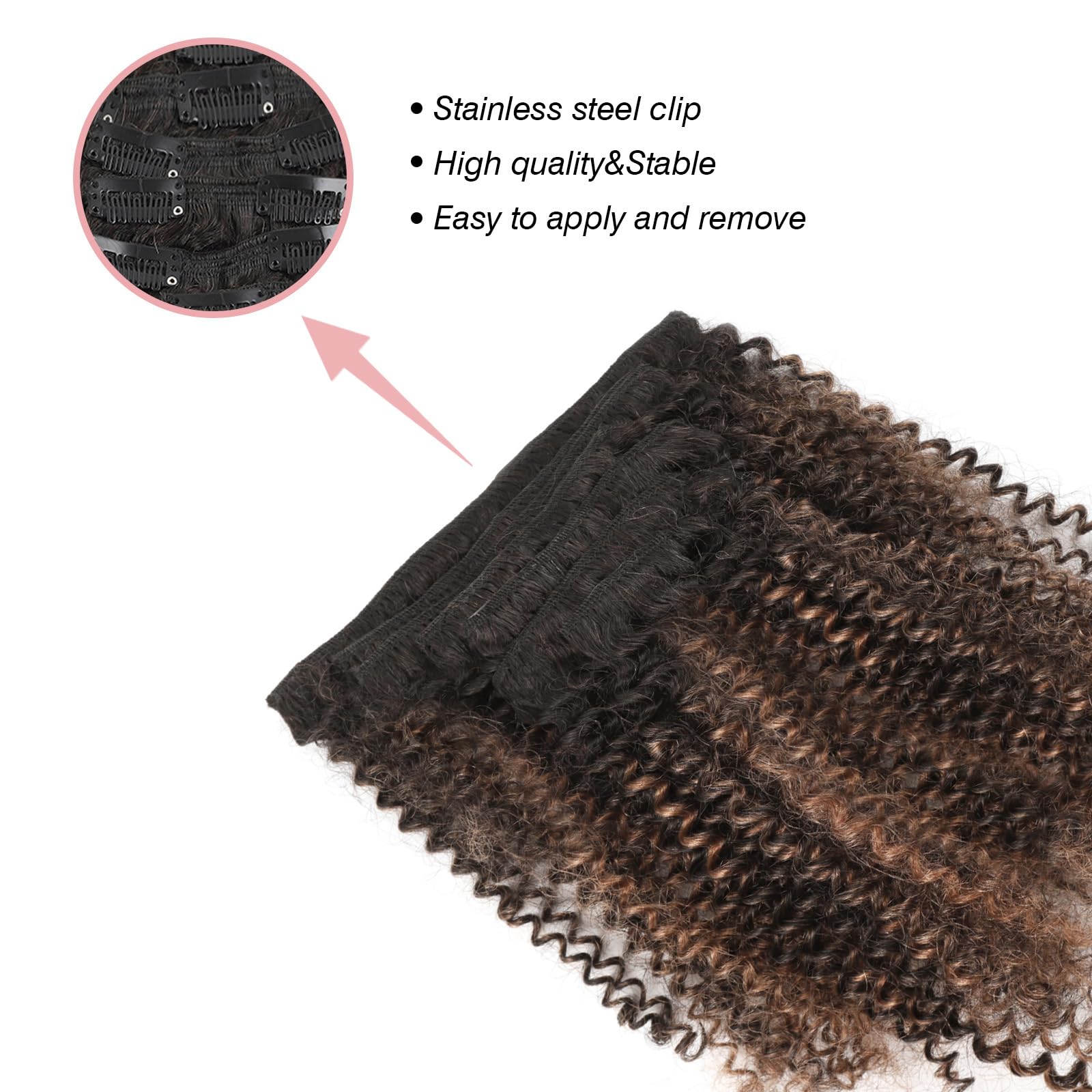Sixstarhair Kinky Curly Extensions aus menschlichem Haar Clip-In Haarextensions Doppelter Weft 7 Teile 120g Mit Schwarz verwurzelt Ausblendend zu Naturschwarz mit Medium Auburn #30 7 Teile