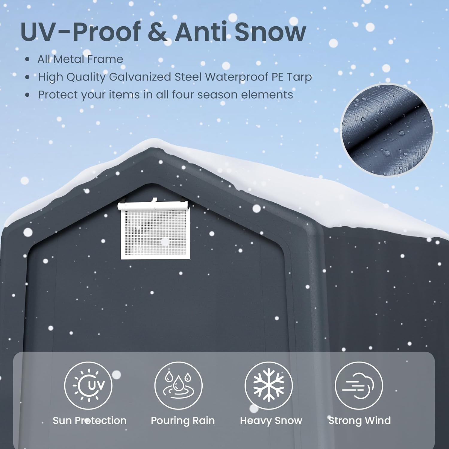 PHI VILLA 8x12x7.3 Outdoor Portable Storage Shelter Shed Garage with 2 Roll up Zipper Doors Vents Carport for Motorcycle Bike Waterproof and UV Resistant Anti-Snow Portable Garage Kit Tent, Gray PHI VILLA 8x12x7.3 Outdoor Portable Storage Shelter Shed Garage with 2 Roll up Zipper Doors Vents Carport for Motorcycle Bike Waterproof and UV Resistant Anti-Snow Portable Garage Kit Tent, Gray