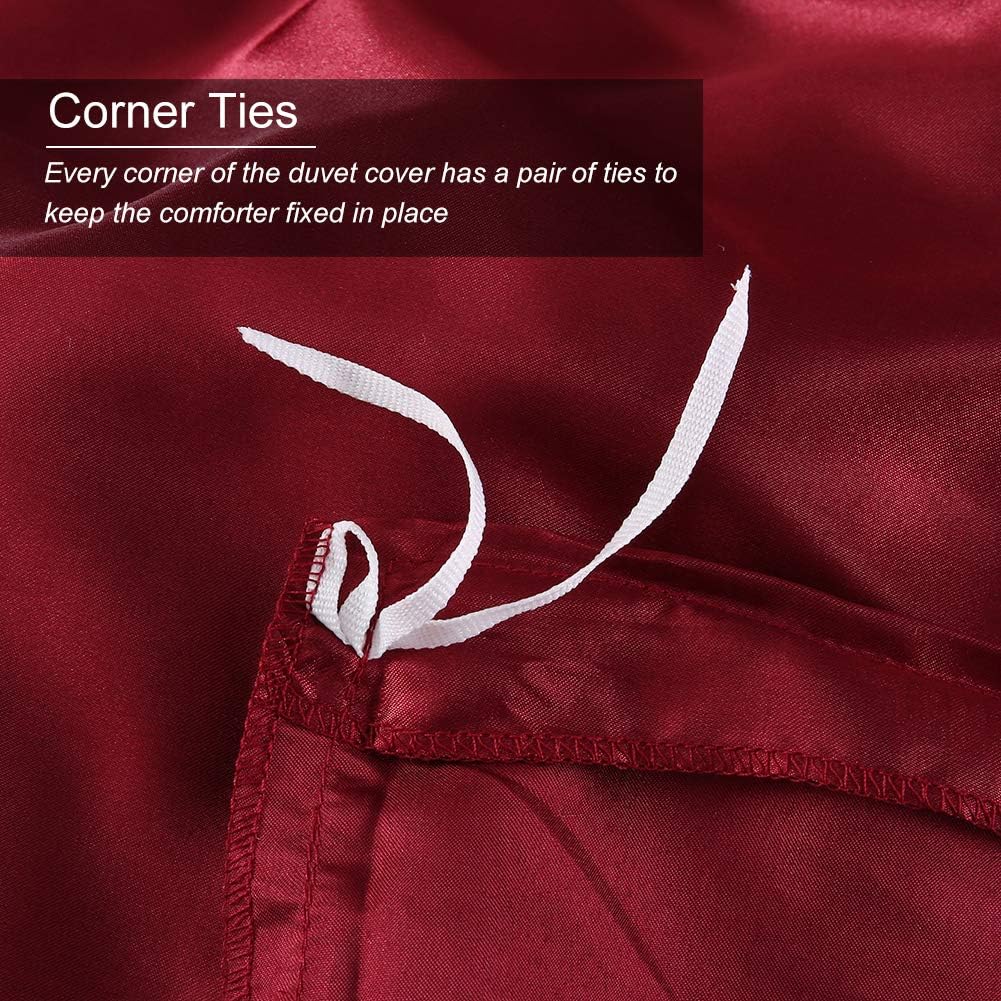 HOTNIU Satin Silk Duvet Cover Set with Zipper Closure - Quality Ultra Soft Premium 3 Piece Bedding Collection Sets - 100% Microfiber Comforter Protector with SHAM (King, Red)
