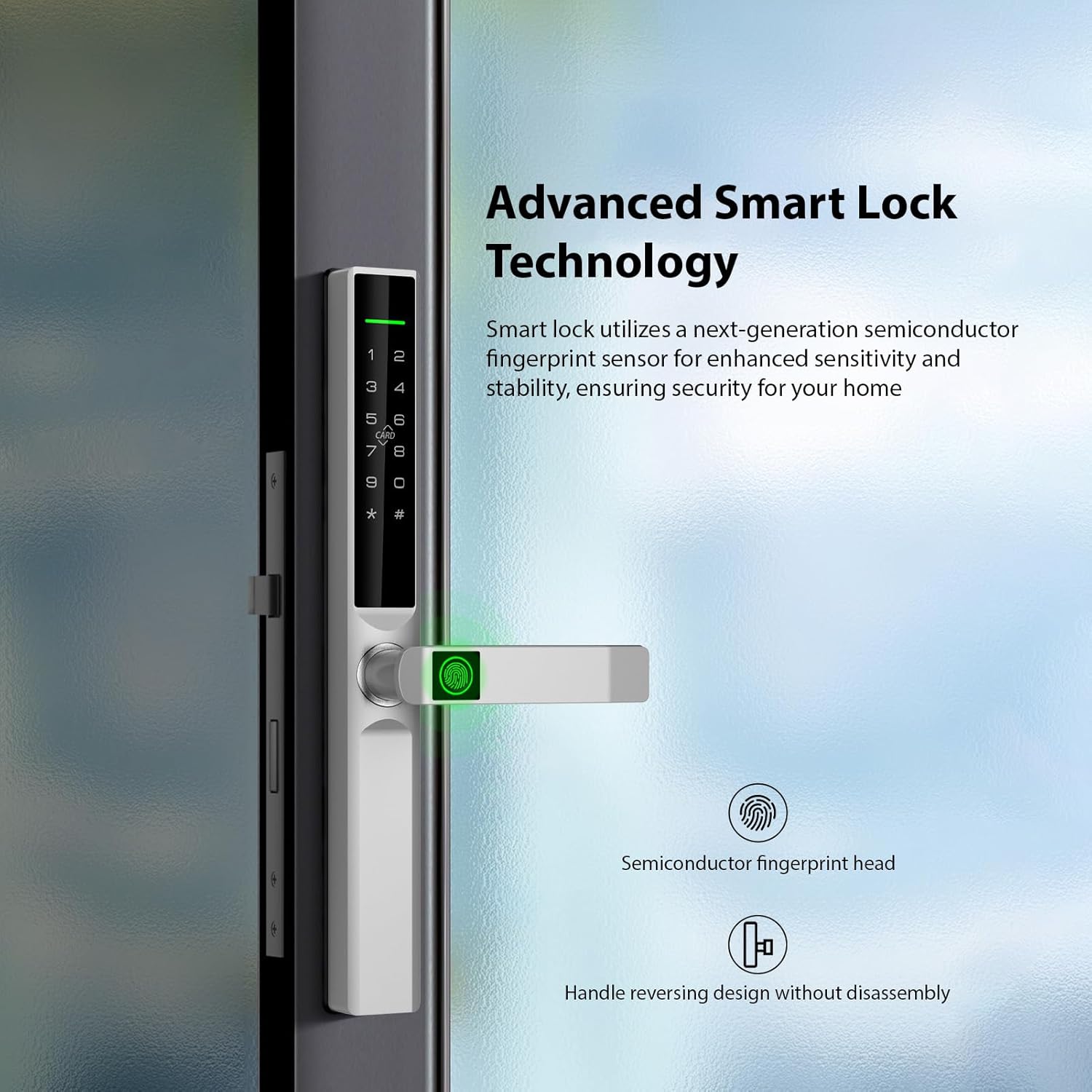 Eujgoov Outdoor Smart Lock Keyless Entry with Fingerprint Password Card Key TY WiFi 5 Unlocking Methods for Home Office Doors (Silver)