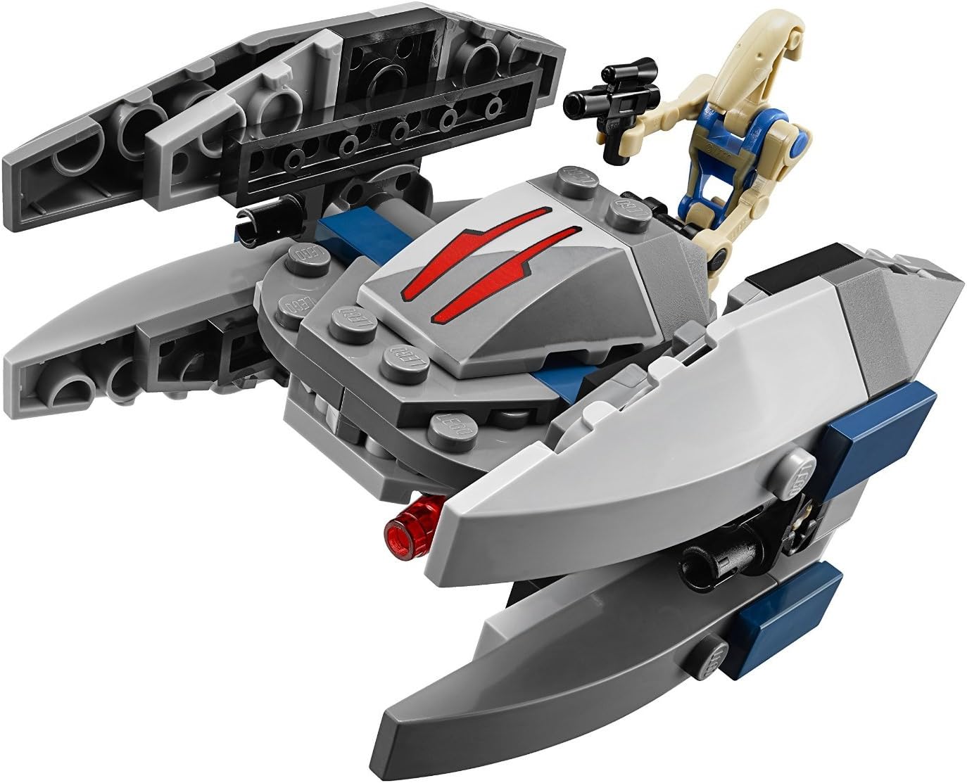 Close-up view of the assembled LEGO Star Wars Microfighters Series 2 Vulture Droid (75073), highlighting the cockpit and flick missiles.