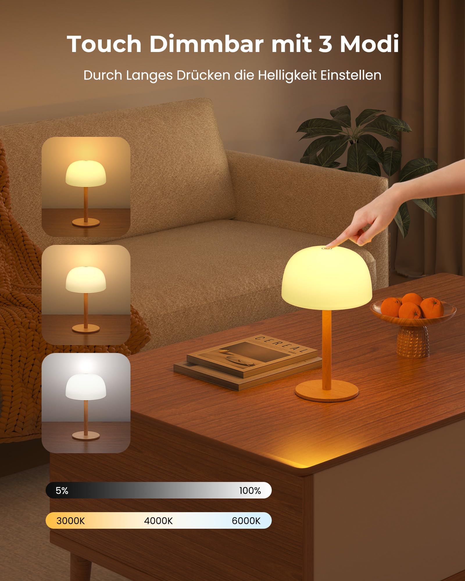 IP65 Wasserdicht Duschlampe, Tischlampe Kabellos Akku 7500 mAh, Touch Nachttischlampe mit Speicherfunktion für Schlafzimmer, Dimmbar 15 RGB Farben, LED Lampe Outdoor, Terrasse, Café, 2p