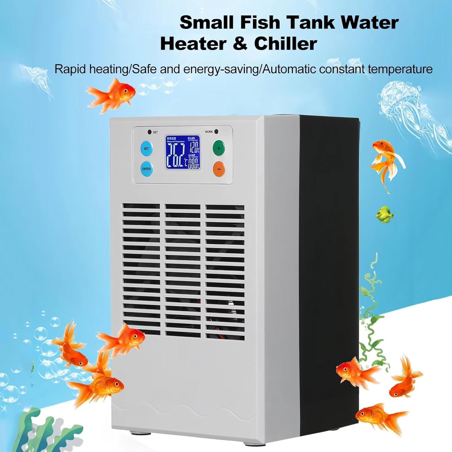 Qcwwy Aquarium Chiller Smart Electric Water Water Chiller ABS Assicatore di Riscaldamento di Raffreddamento 20L 70W (Spina Europea Pompa Spina UE 220V)