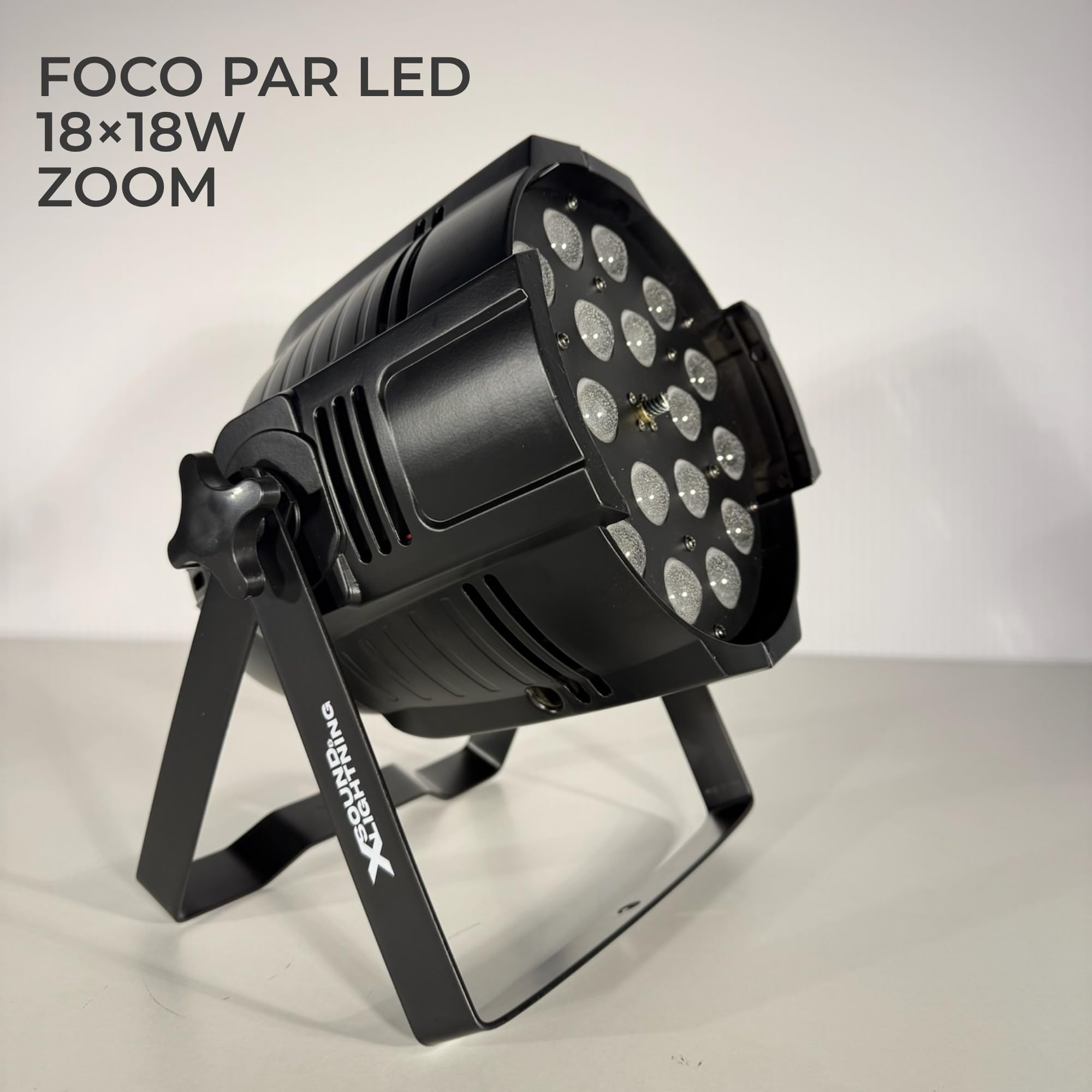 X SOUND & LIGHTNING Foco Led PAR de 18 Luces Led 18w con Zoom Ajustable y Tecnología RGBW. Foco Luz Led Ángulo Ajustable de Luces de Colores para DJs, Luces Discoteca. (Zoom 18x18W)