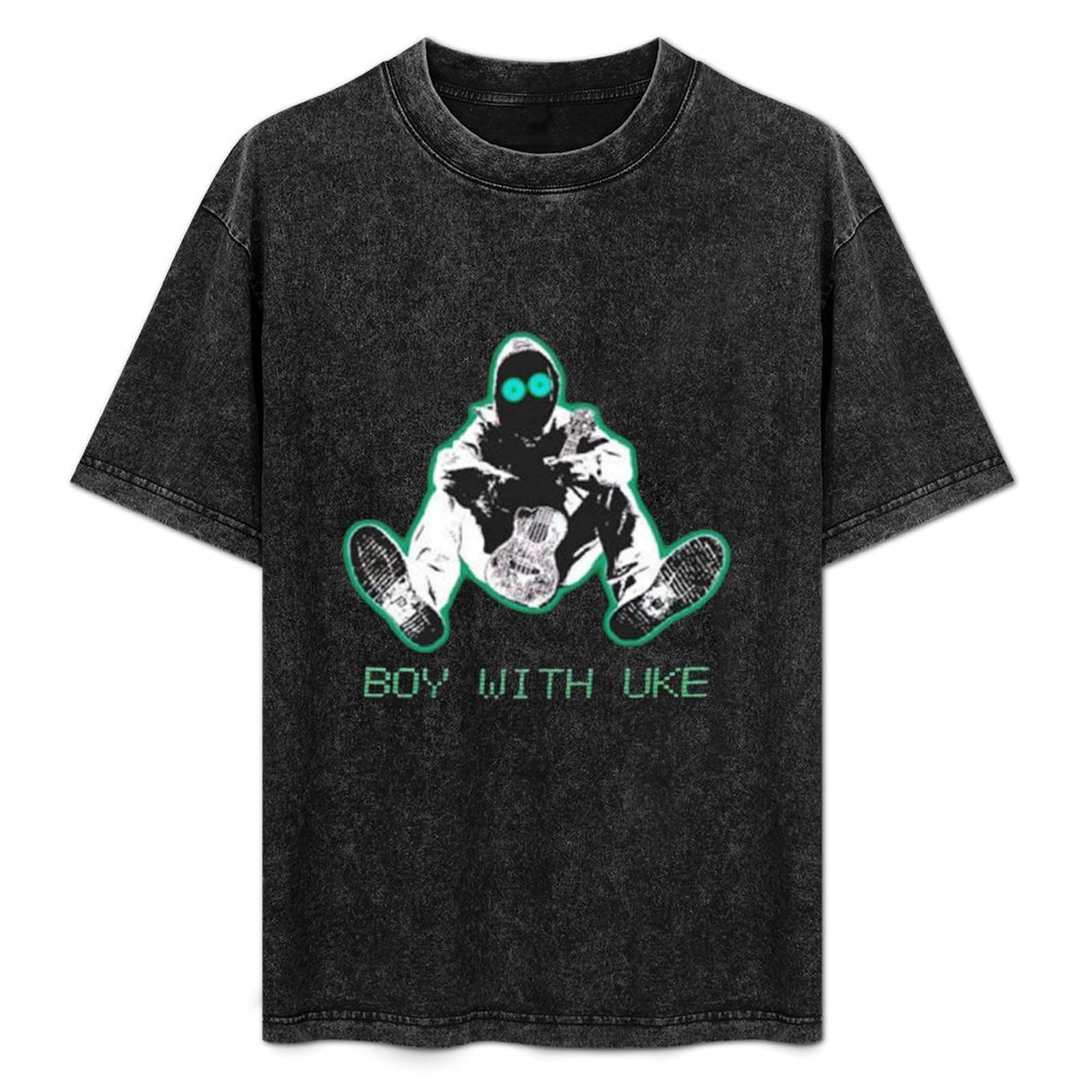 Xueyuyoulan Unisex Kids Black Boy With Uke T-Shirt Printed Tee Graphic Top Men Shirt S