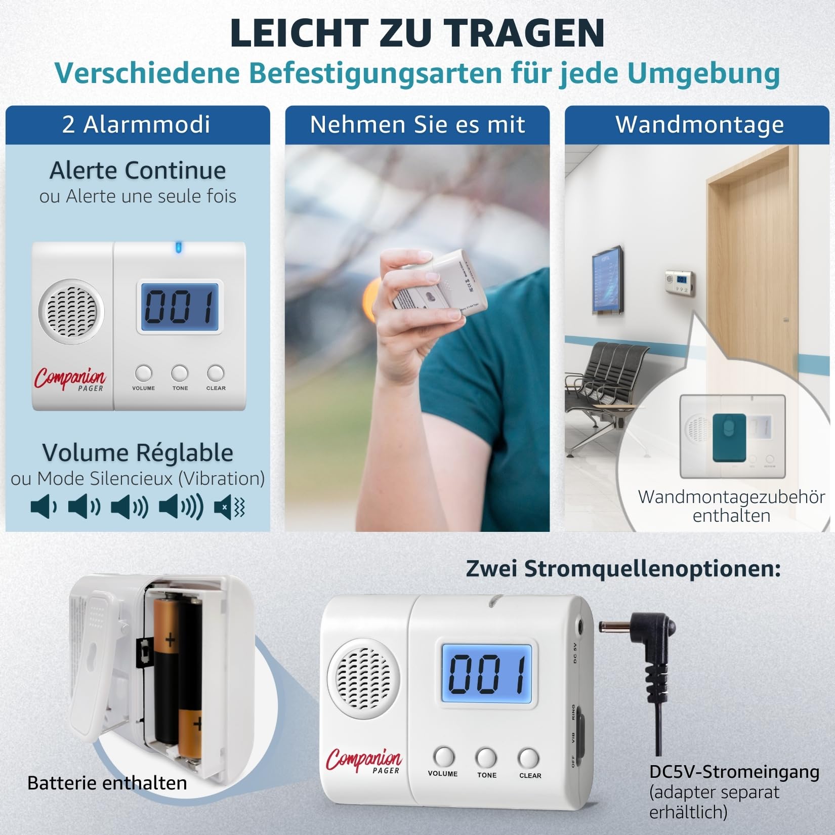 Pflege-Pager mit LCD Anzeige und 6 Rufknöpfen Funk Notrufsystem für Senioren Zuhause Patienten Demenz Altenpflege Schwesternruf SOS Alarmtaster Bettalarm
