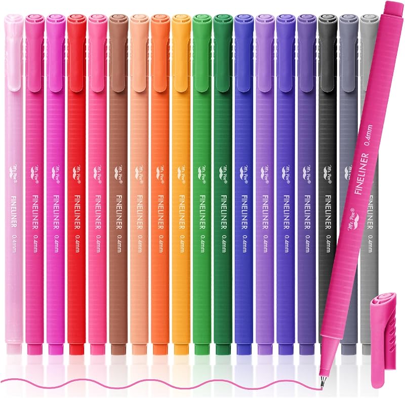 Colored Fineliner Pens, 18 Pack, 0.4mm | Ergonomic Triangular Barrels, Smooth Writing Pens for Journaling, Note-Taking, Coloring, Sketching, Planning & Art Projects