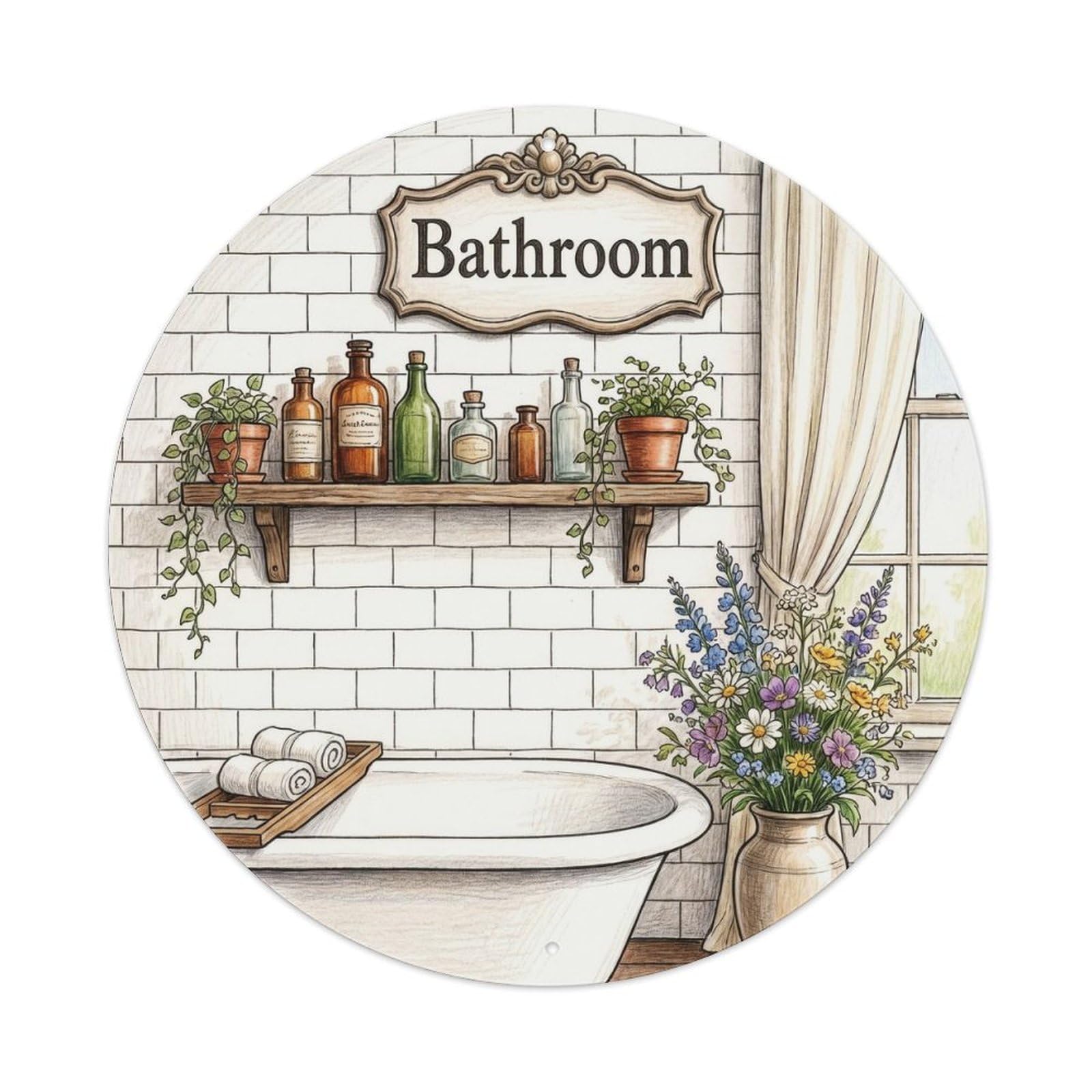 Fqnyr Style Bathroom Floral Farmhouse Bathroom Decor Metal Tin Sign