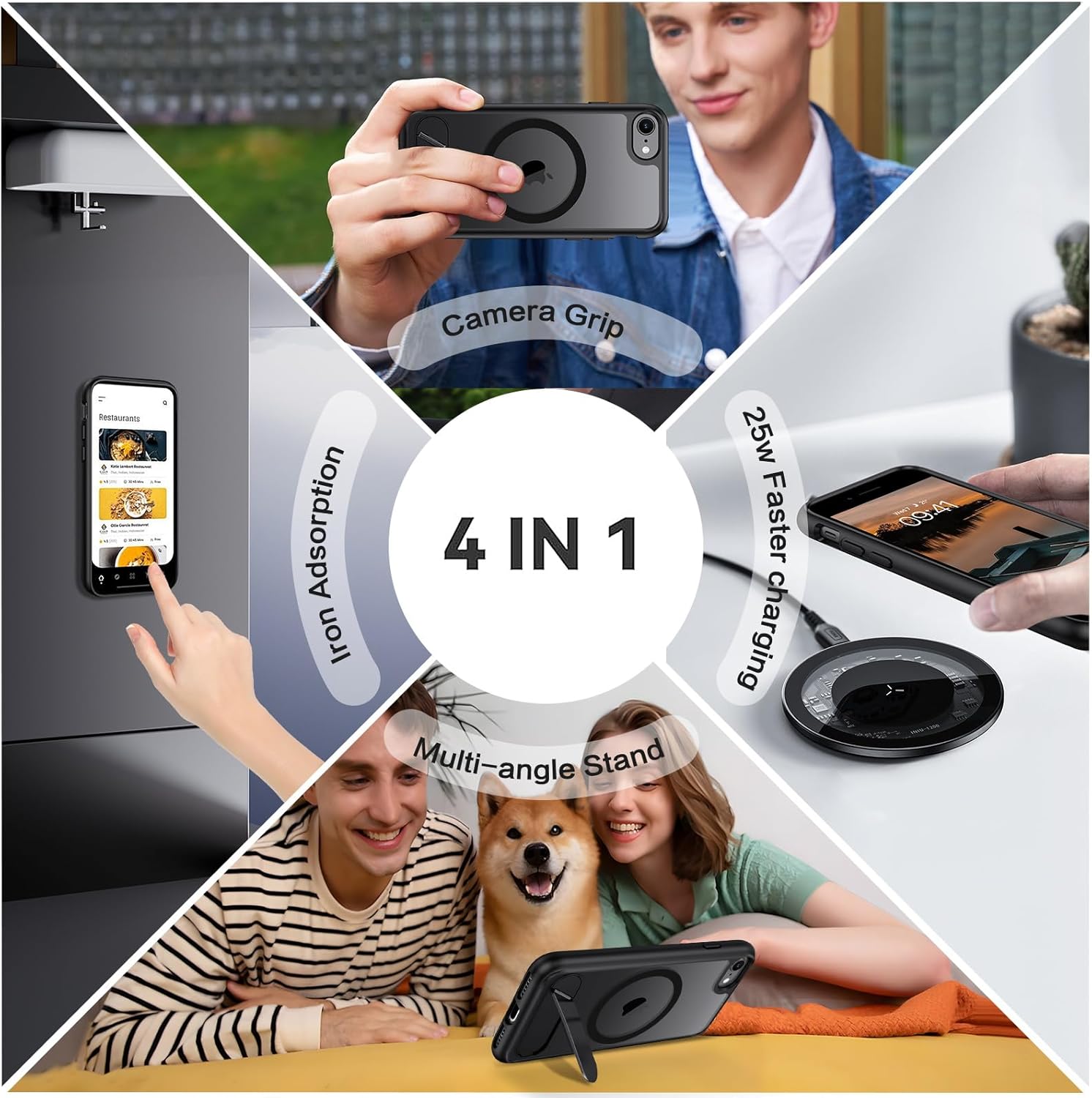 GUAGUA for iPhone 8/7/SE Case 2022 (3rd)/2020 (2nd), Magnetic Clear Cases with Foldable Invisible Stand Transparent Back Slim Protective Kickstand Phone Case for iPhone 8/7/SE 2nd 3rd 4.7 inch, Black - Image 6