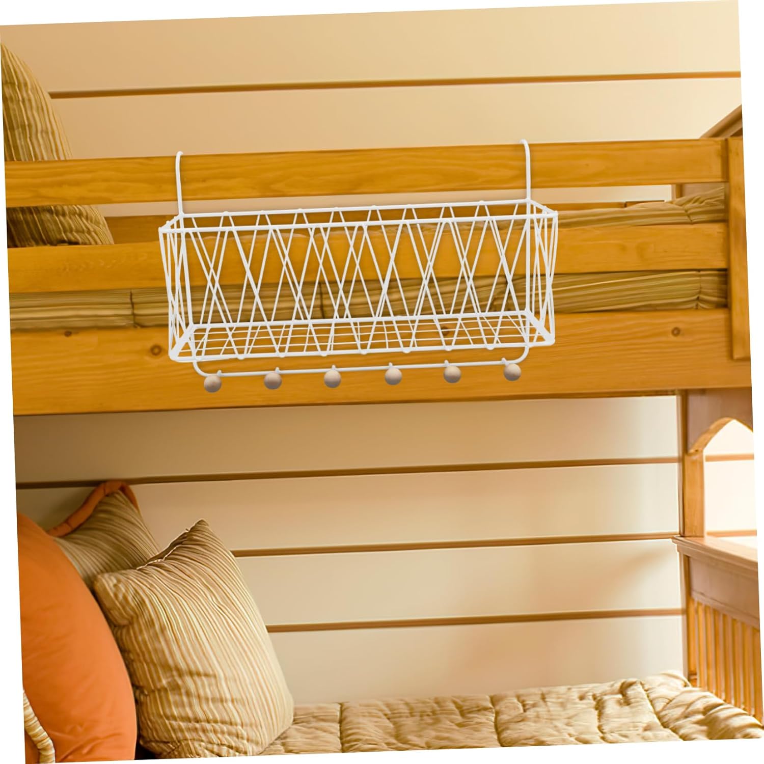 BESPORTBLE Dormitory Bedside Organizer Multi Functional Hanging Basket for Loft Beds Sturdy Iron Bedside Shelf for Books Phone Glasses Easy Installation Space Saving Storage
