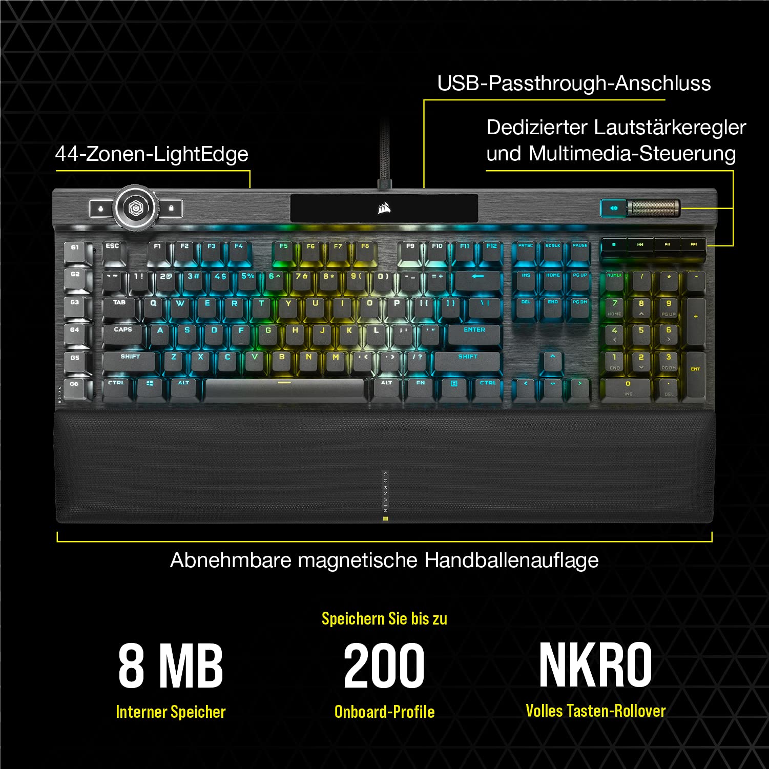 CORSAIR K100 RGB Optisch-Mechanische Gaming-Tastatur OPX Linear PBT Double-Shot QWERTZ DE Schwarz