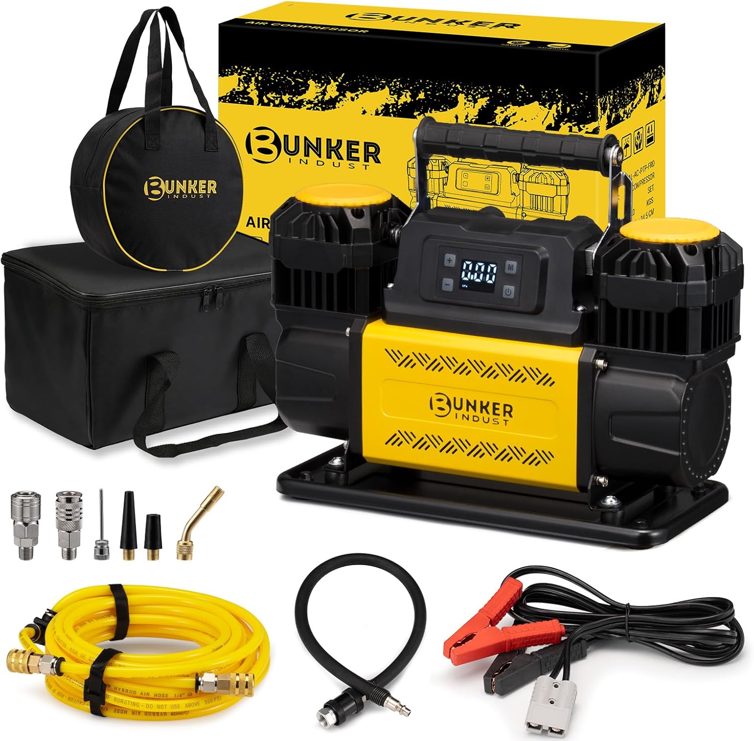 BUNKER INDUST 12V Air Compressor, Portable Inflator 12.3 CFM 150PSI Dual Tire Air Pump with LCD Control Panel Anderson-Style Plug for Off-Road 4x4 Vehicle, SUV, Truck
