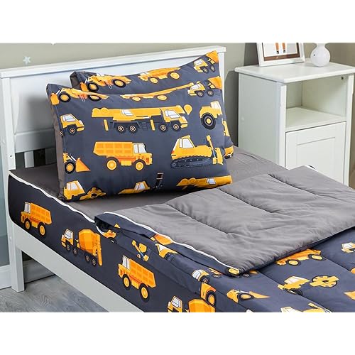 Meeting Story 3pcs Kids Comforter Sets Zipper Bedding Set for Boys,Twin Kid Bedding Set Car Comforter Construction Bedding Set for Kid,All in one Zipper Bedding(Grey,Twin)