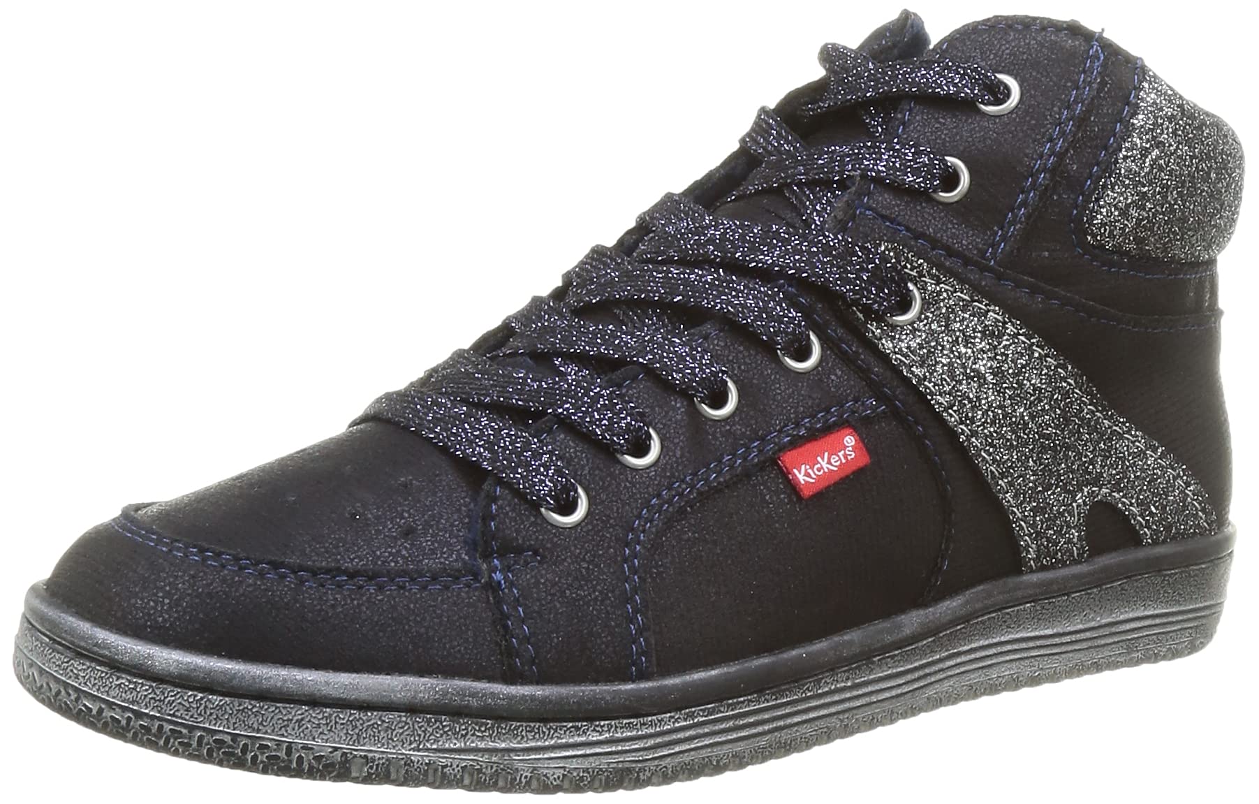 Kickers Unisex Kinder Lowell Sneaker, Marineblau, Silber glänzend, 34 EU
