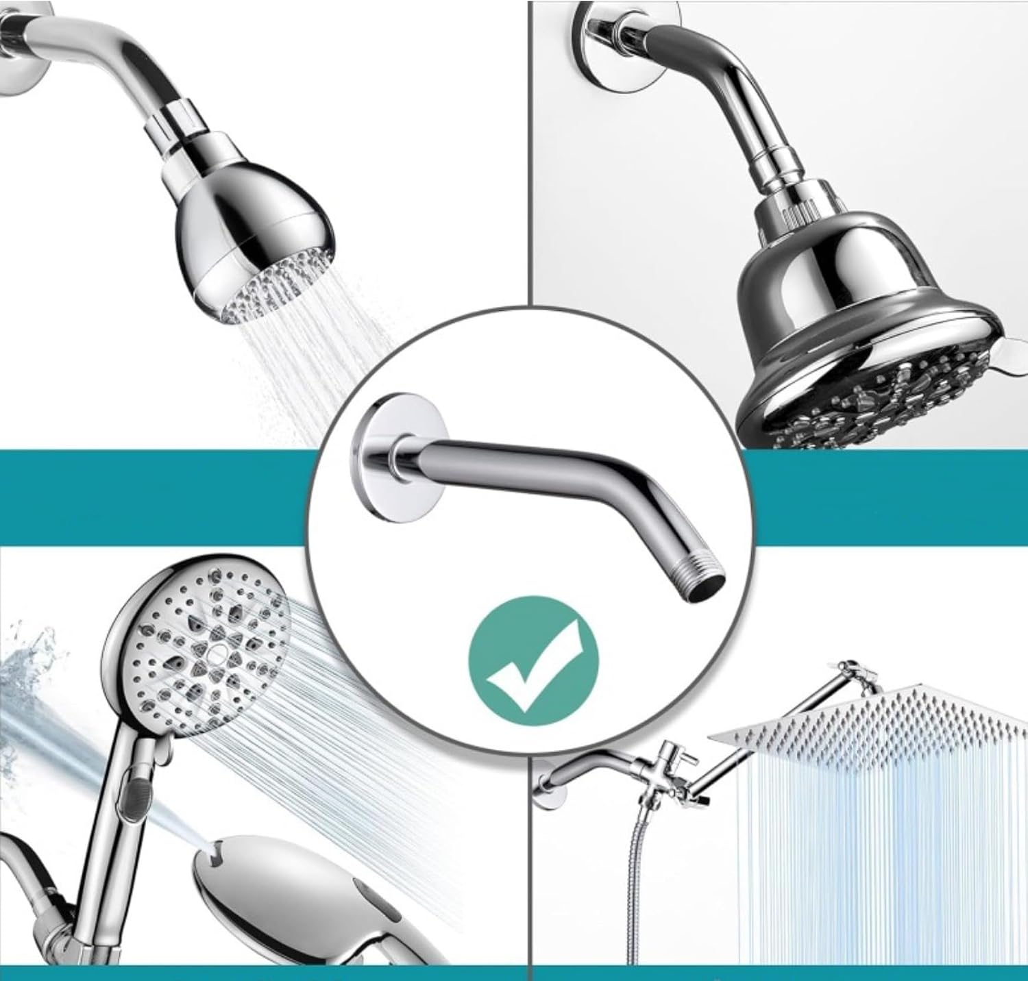 6 Inch Shower Head Extension Arm Stainless Steel Brushed Nickel Shower Extender with Flange Universal Wall Ceiling Mount Fit All Rain Shower Heads