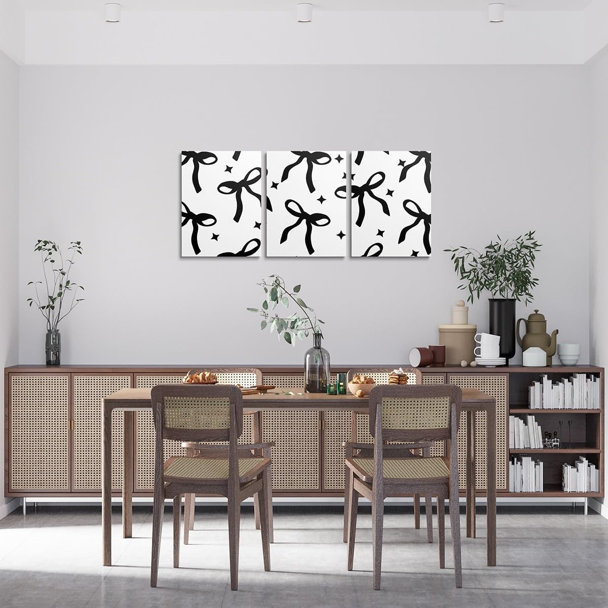 Feelyou Black Bowknot Canvas Wall Art for Living Room Kawaii Bow Tie Wall Decor for Bedroom Bathroom Wall Decor Bowknot Paintings Bow Pictures Artwork Office Ready to Hang Pictures Home Decor 3 Piece