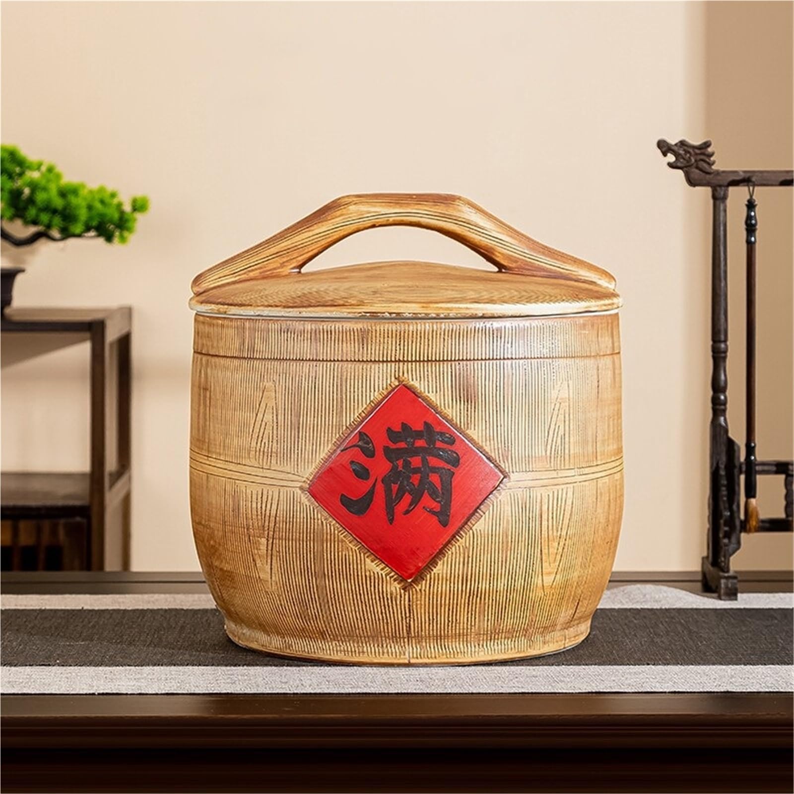 NEONMAN Large Ceramic Rice Jar with Lid, Airtight Household Grain Storage Container, A Vintage Ceramic Jar Ideal for Storing Rice, Grains, and Various Kit(B,10kg)