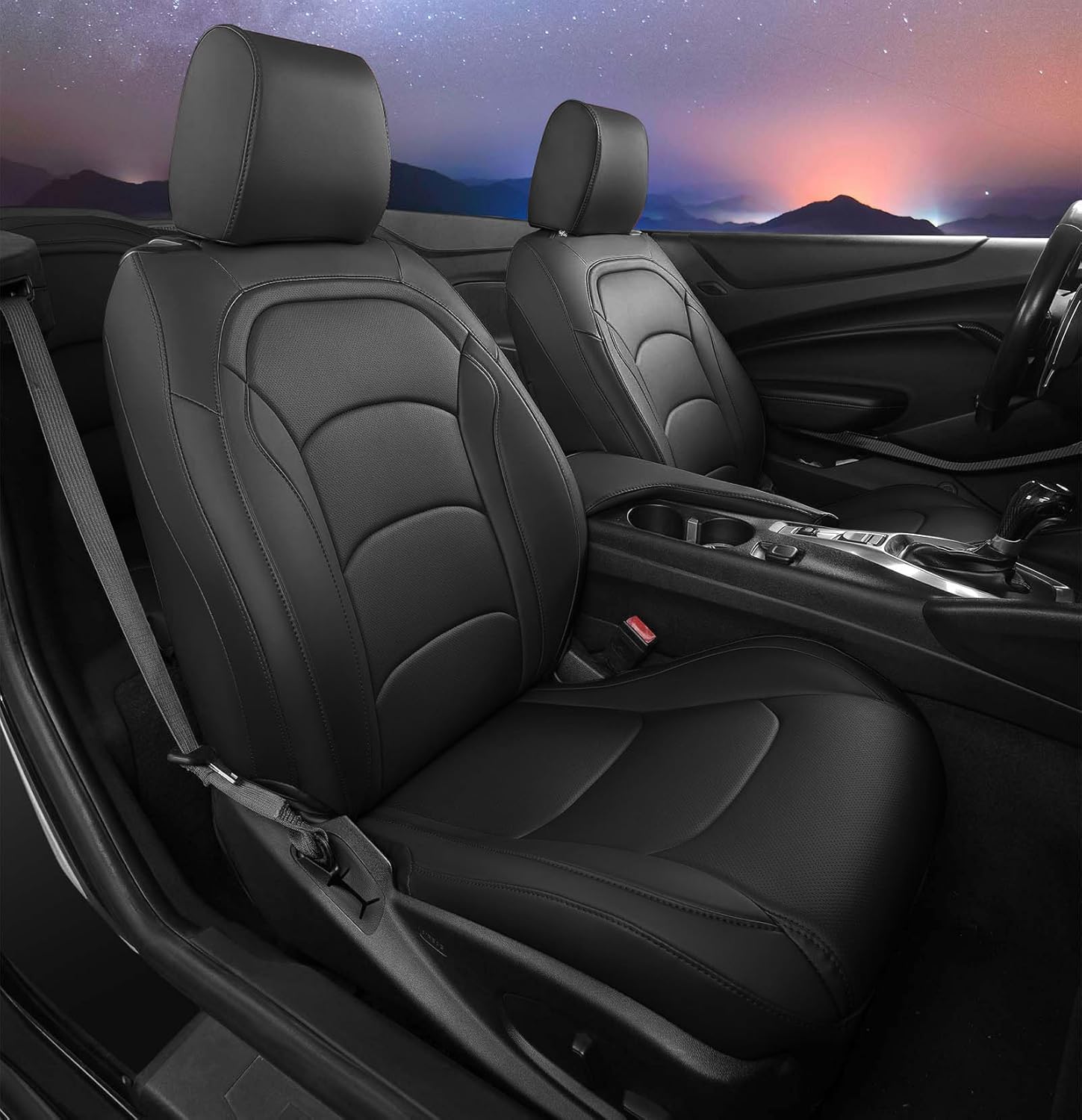 Seat Cover for 2016-2024 6th Gen Camaro Coupe LT LS RS SS (Standard Seats) Custom Fit Interior Upholstery Faux Leather Seat Covers(Black)