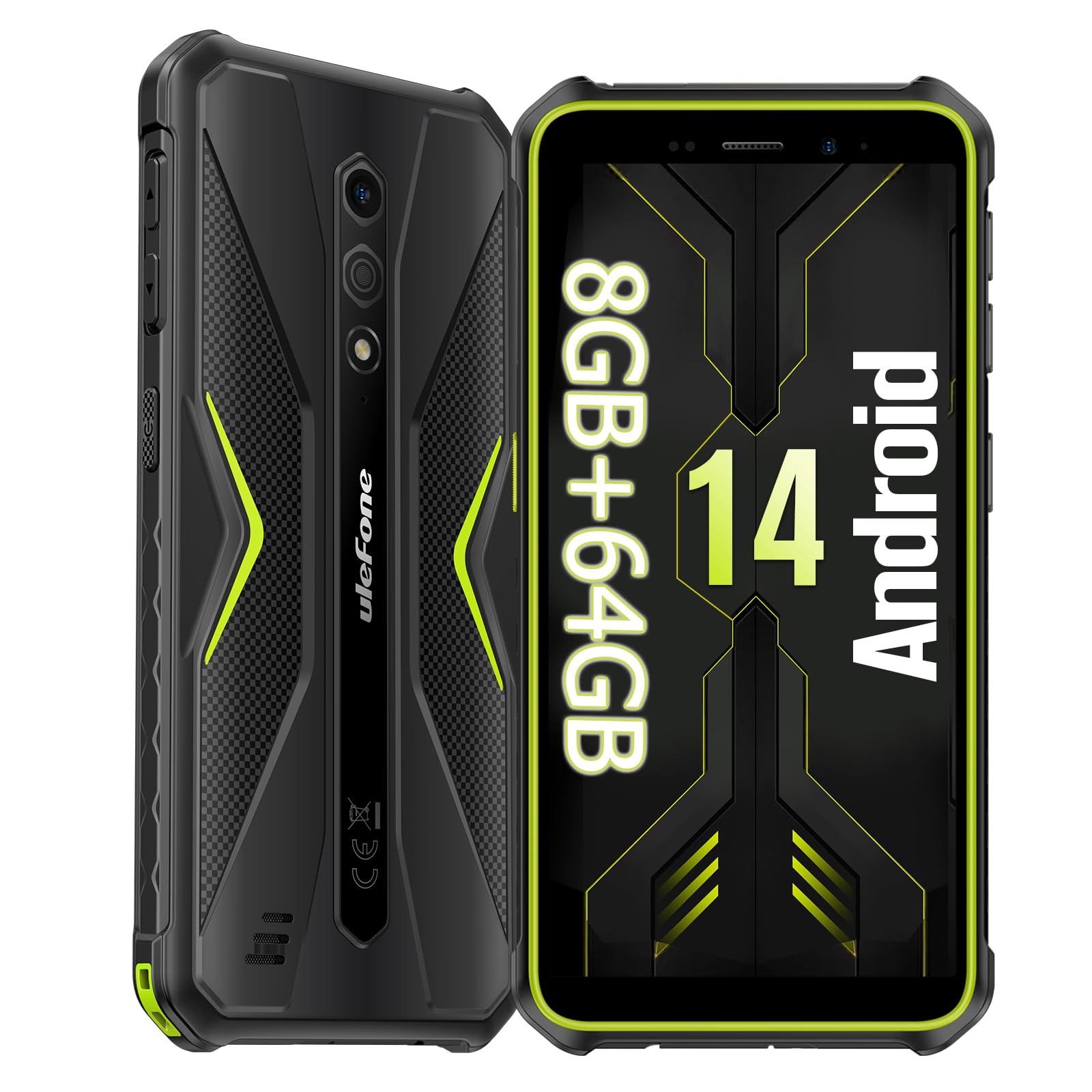 Ulefone Armor X12 Pro Outdoor Handy Android 14 mit Octa-core 8GB + 64GB/SD-256GB, ip68/69k Smartphone Ohne Vertrag Wasserdicht 4G Dual SIM Handy mit 4860mAh Akku, 13MP+8MP, 5GHz Wi-Fi/NFC/OTG/GPS/Grün