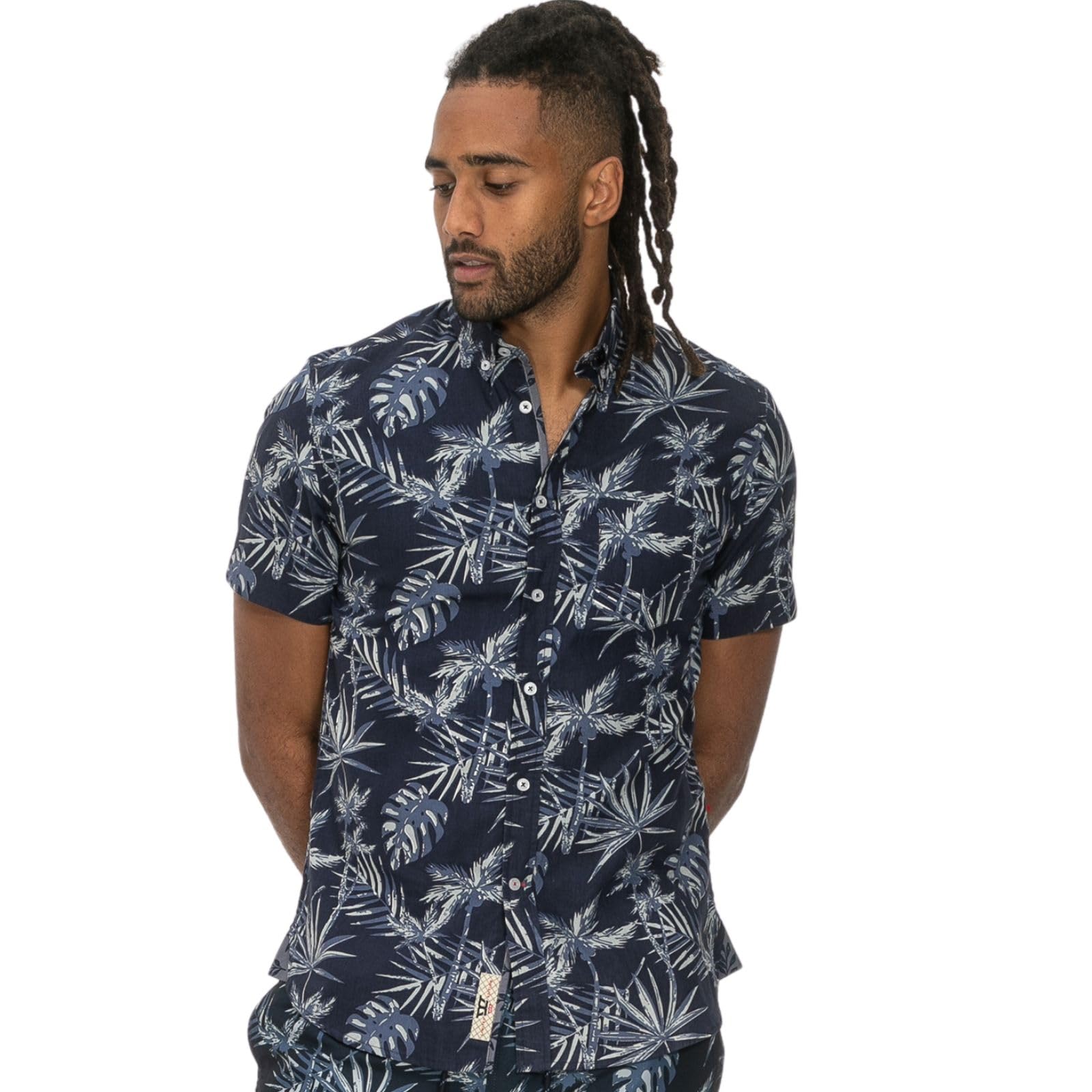 D555 Men's Navy Truro Hawaiian Print Short Sleeve Shirt For In 3XL