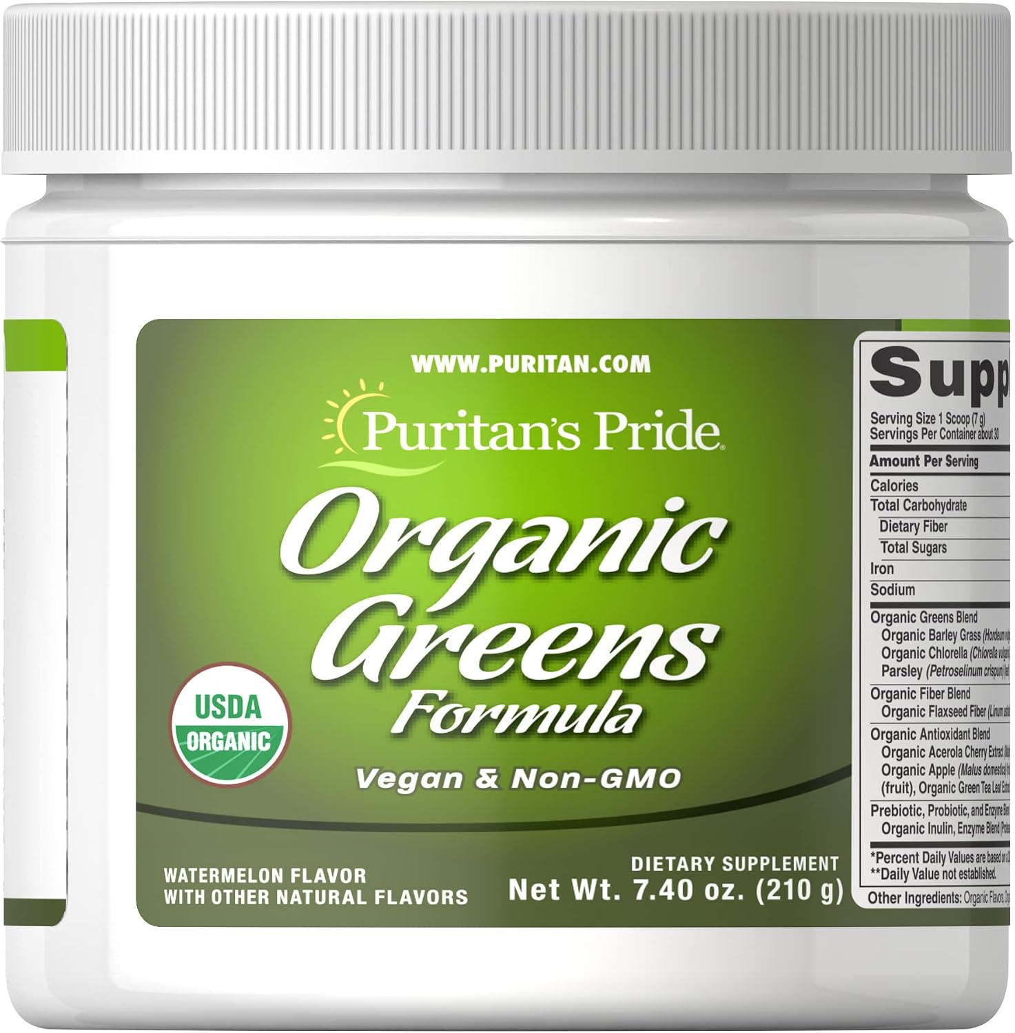 Puritans Pride Organic Greens Powder with Blend of prebiotic and probiotic enzymes