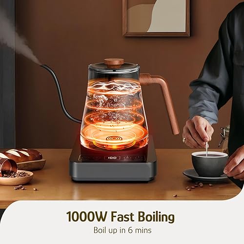 Miniatura 6 de Hazel Quinn Gooseneck Electric Kettle - 0.8L / 27oz, Precise Temperature Control, 4-Hour Keep Warm, 1000W Fast Boil, 304 Stainless Steel Interior,