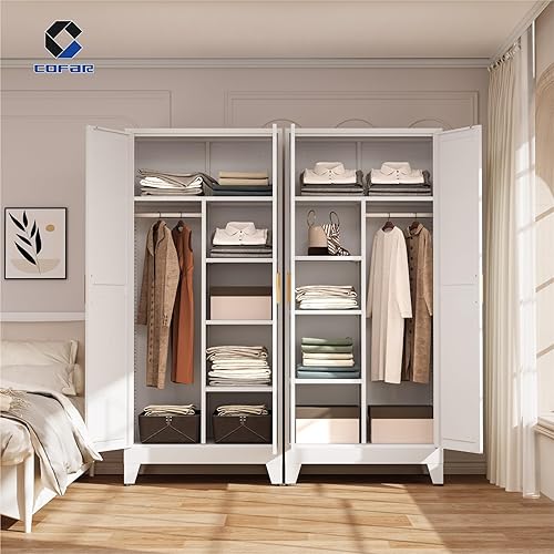 Miniatura 2 de COFaR Armario de metal con puertas, armario de acero de 71 pulgadas de alto con barra y estantes ajustables, armario de almacenamiento para escoba