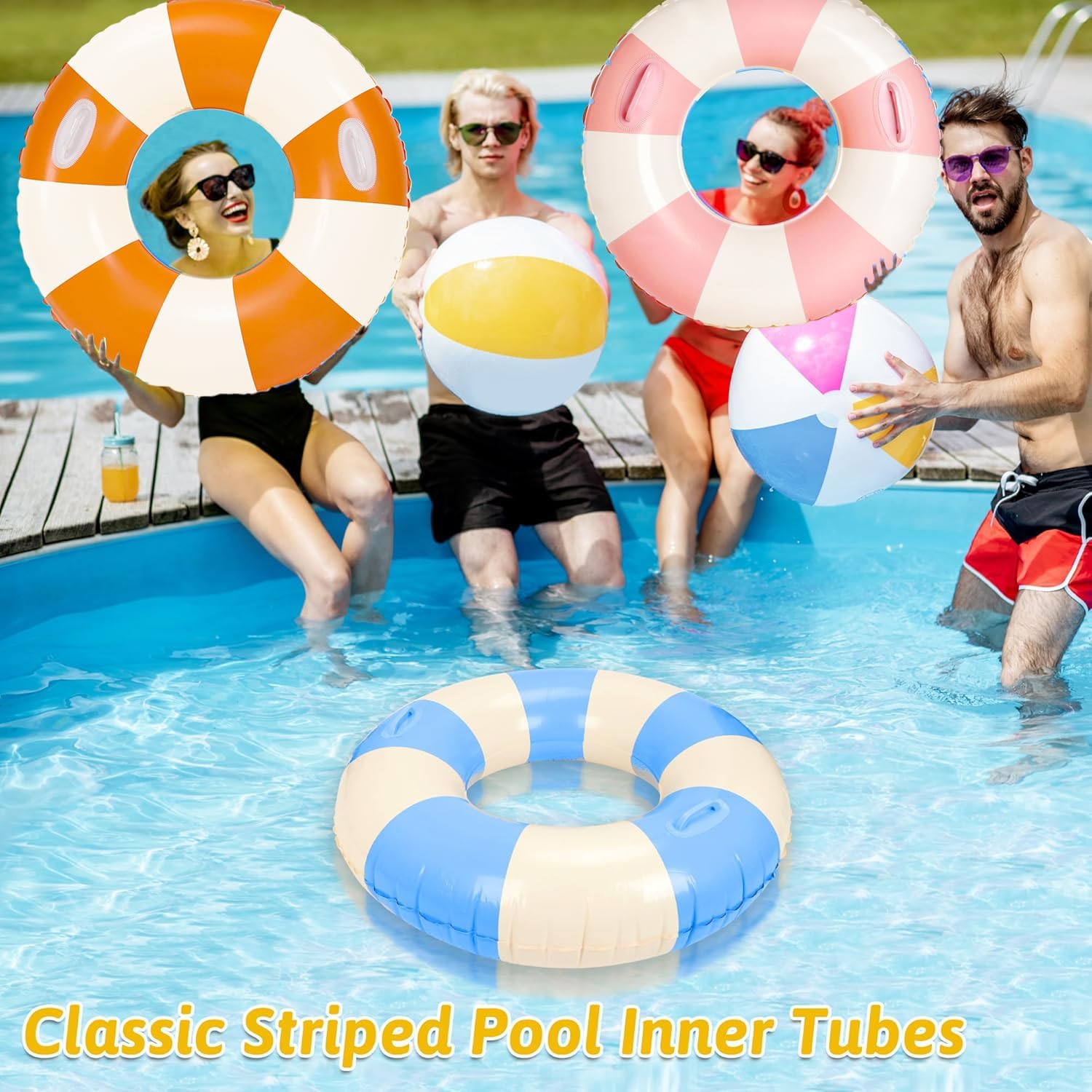 Large Swim Ring with Handles for Adults,47 Inch Classic Pool Swimming Rings Pool Inner Tubes,Inflatable Pool Floats,Pool Floaties Adult Size for Summer Pool Party Beach
