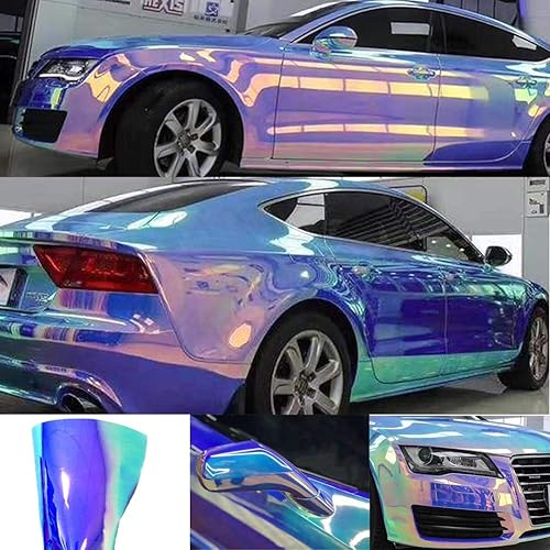 Miniatura 8 de XhuangTech - Rollo de vinilo holográfico autoadhesivo para auto, diseño de arcoíris, color cromado, sin burbujas