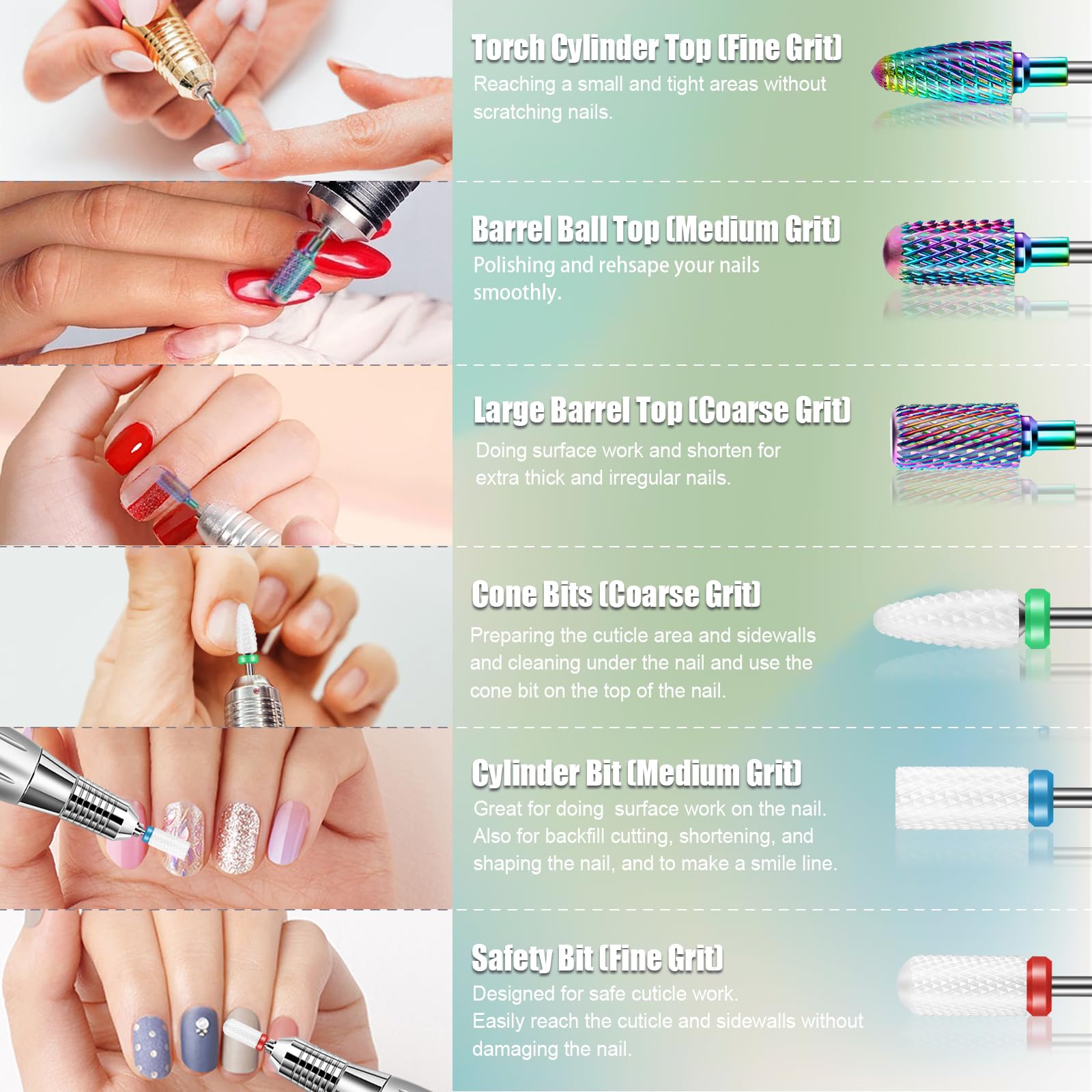 Juego de 13 brocas para uñas, profesionales 3/32" fresas torno para uñas, limas de cerámica de tungsteno carburo con cepillo, removedores de cutículas para manicura de uñas acrílicas/gel