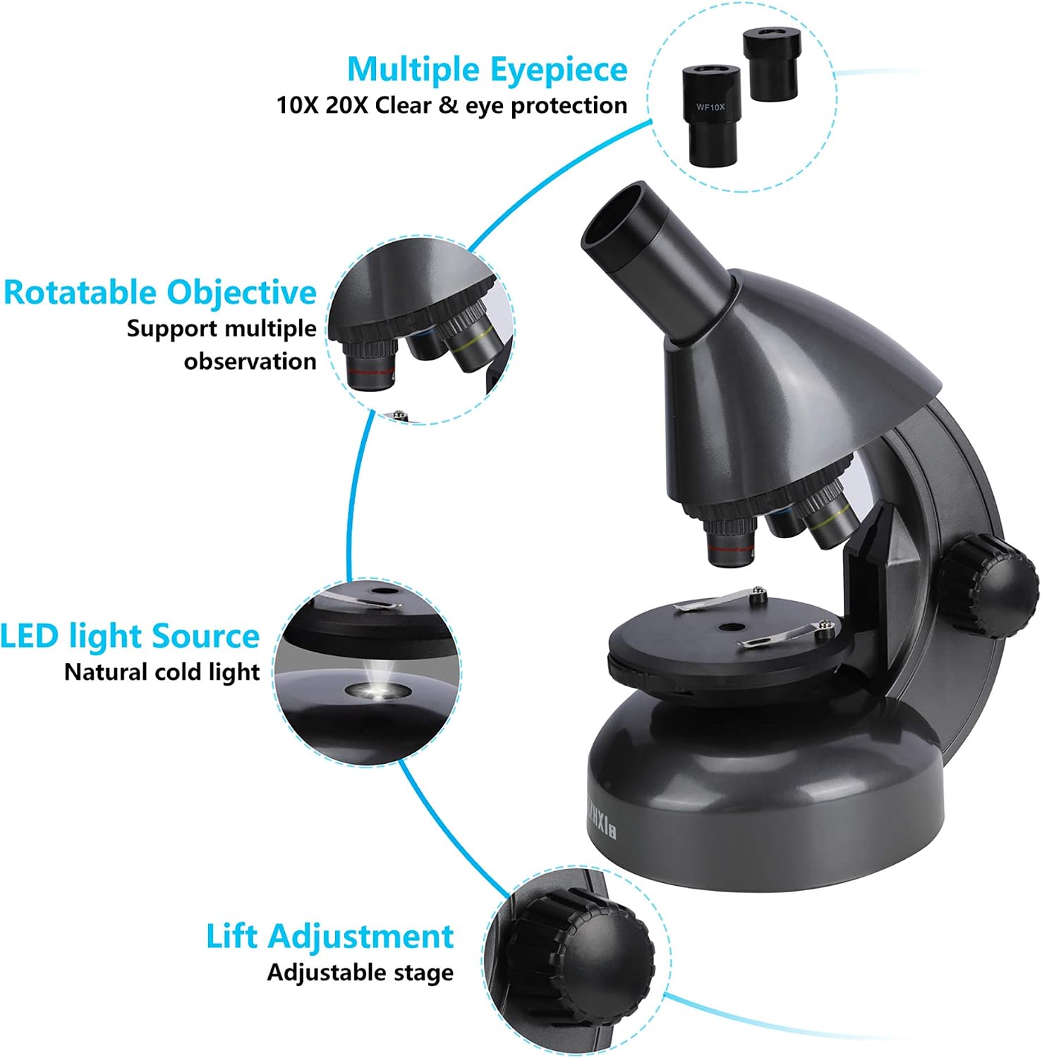 Bеѕt Dеаl Prоduсt KiZHXlo Monocular Compound Microscope 40X-800X Magnification for Kids Students Adults, LED Illumination, with Science Kits Beginners Microscope Includes Phone Adapter, Children-Gray