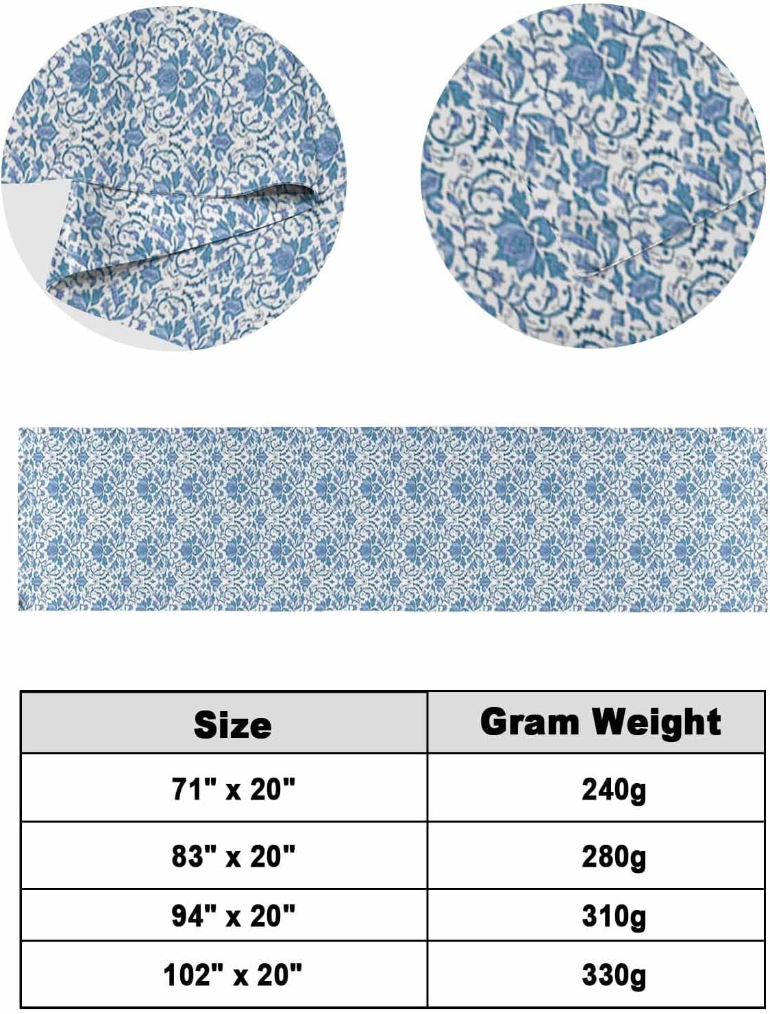Blue Flowers Bed Runner Scarf Full Queen Size, Boho Ethnic Middle Century Floral Aesthetic Luxury Bed Throw Runners & Scarves for Twin Full Queen King Foot of Bed, Bedroom Hotel Decoration, 83"x20"