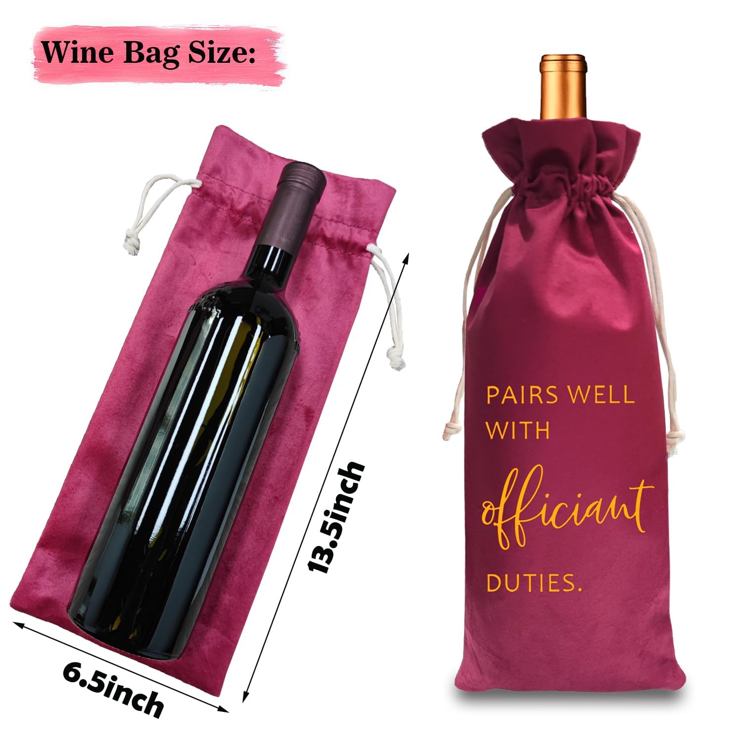 TBITON Wedding Officiant Wine Bag,Officiant Wine Bag,Pairs Well With Wedding Officiant Duties,Officiant Gift,Officiant Wedding Gift, Burlap Drawstring Wine Bag (Officiant-Red)