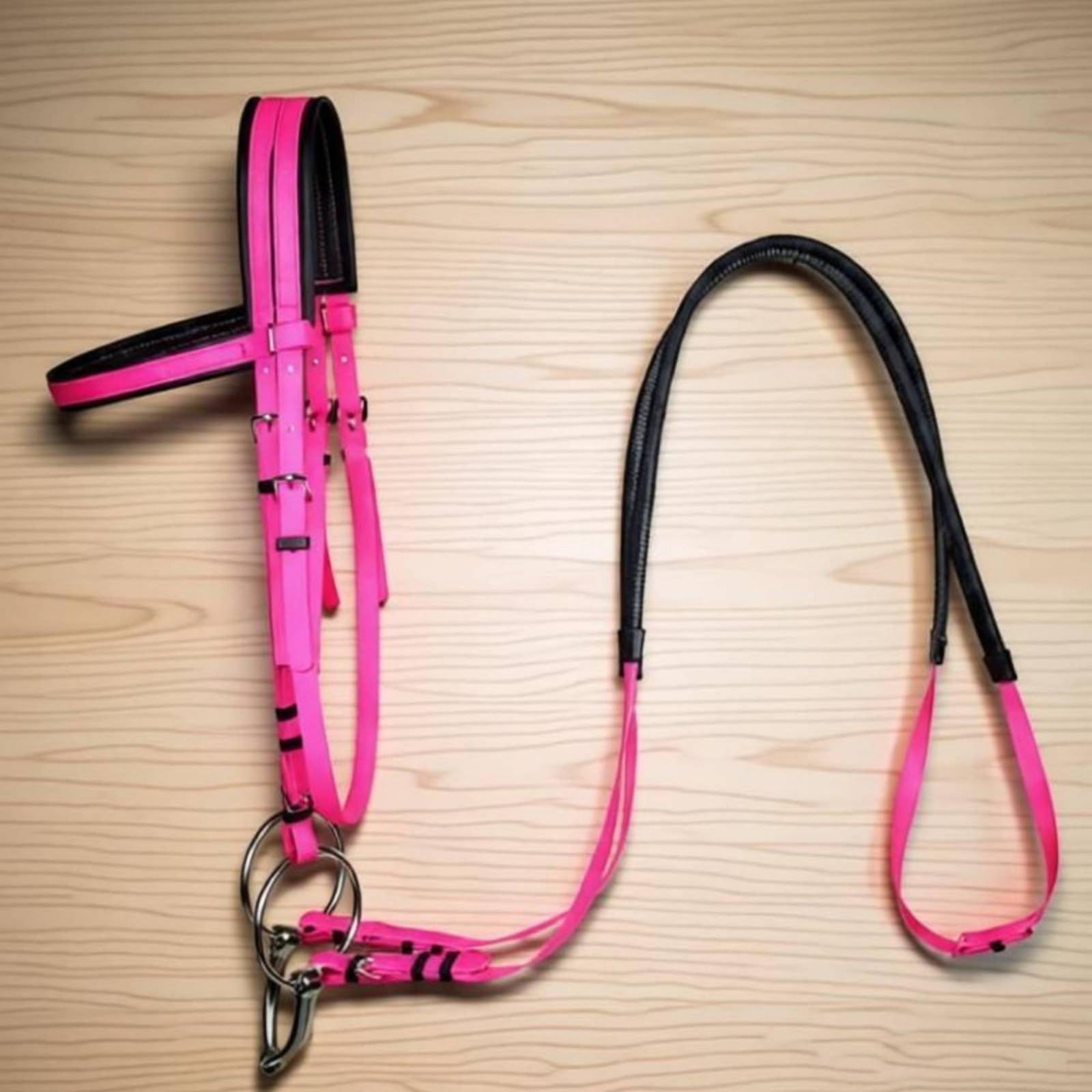 Brida de Caballo con Correas de Dirección Diseño Antideslizante Juego Arnés Cabeza Correas Dirección Acolchado Arnés Rienda Ajustable, Rosa