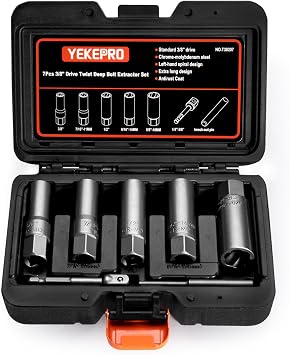 7 PCS Bolt Extractor Kit, 3/8" Drive Spark Plug Removal Extraction Socket Tool, Spiral Deep Bolt Extractor Set for Damaged, Frozen, Rusted, Rounded-Off Bolts, Studs, Nuts & Screws, T38207