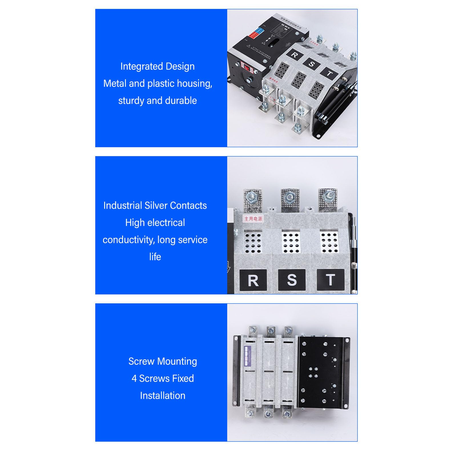 Automatischer Transferschalter, AC400V 630A 2P Dual Power Transfer Switch Handbuch Schnelles Umschalten Generator-Umschalter Dual-Power-Standby-Generator für Fabriken,