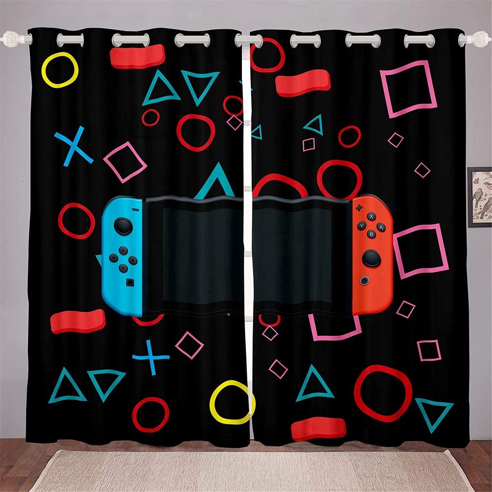 Gaming Vorhänge 2er Set - Verdunkelnde Zimmerdekoration Mit Gamepad-Muster