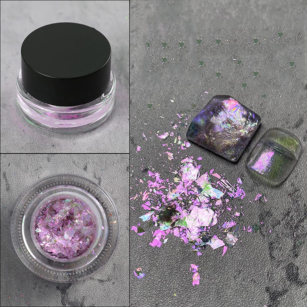 Crystal Fire Opal Star Aurora Nail Art Flakes Chrome Powder Chrome Nail Glitter DIY Manicure Dust Magic Mirror Effect Powder Nail Art Glitter(WK04)