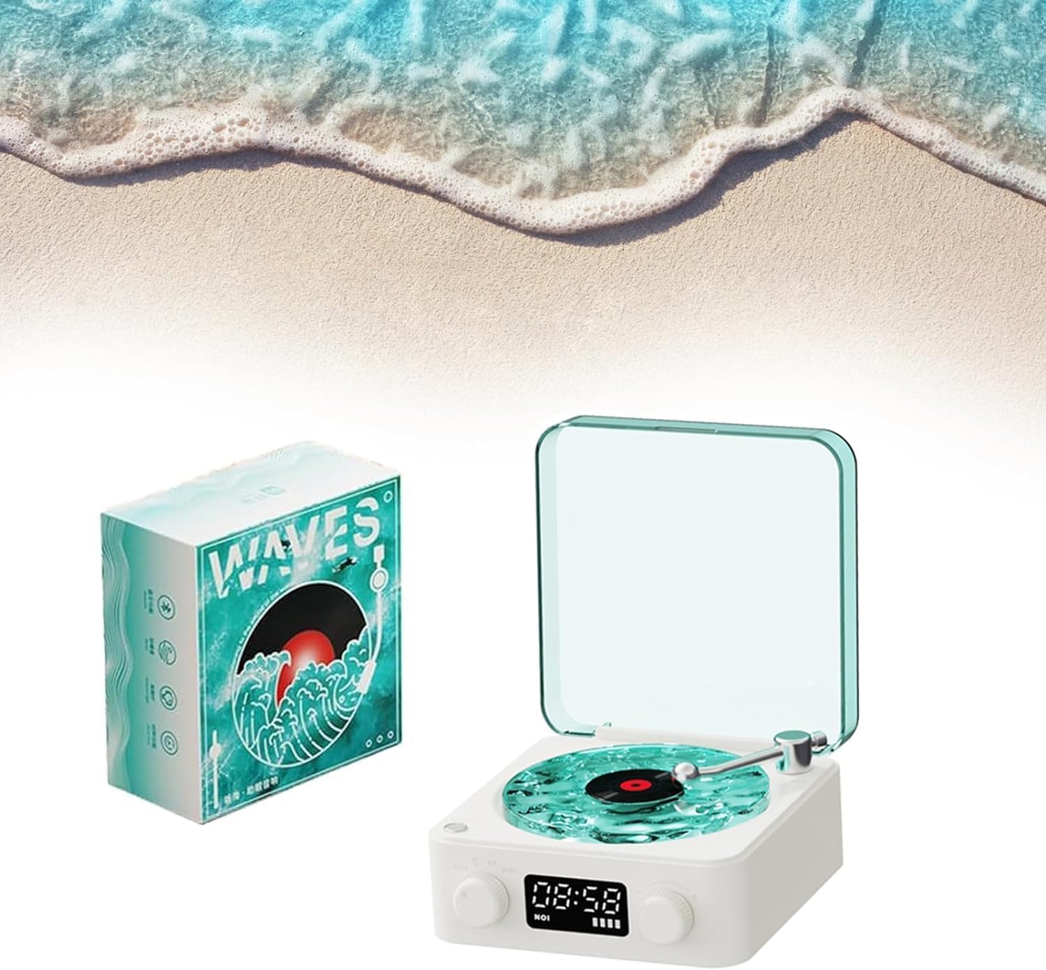 The Waves Vinyl Player, Giradischi Con Altoparlante In Vinile Con Luce