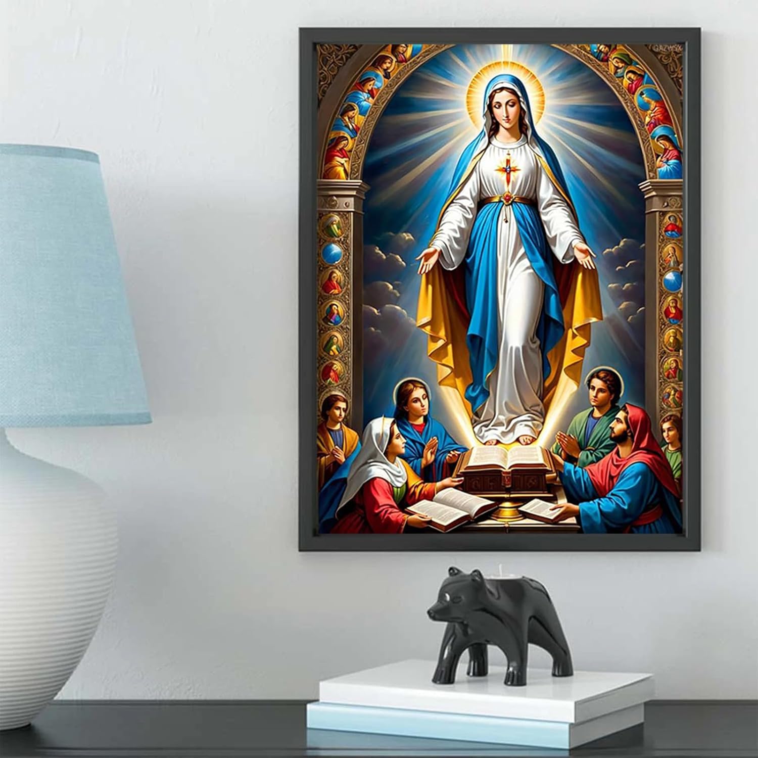 Holy Virgin Mary DIY Diamond Painting Kits, Christian Religion Full Drill Round Diamond Dots Paintings for Beginners 5D DIY Diamonds Pictures Gem Art Painting Set 12x16 inch