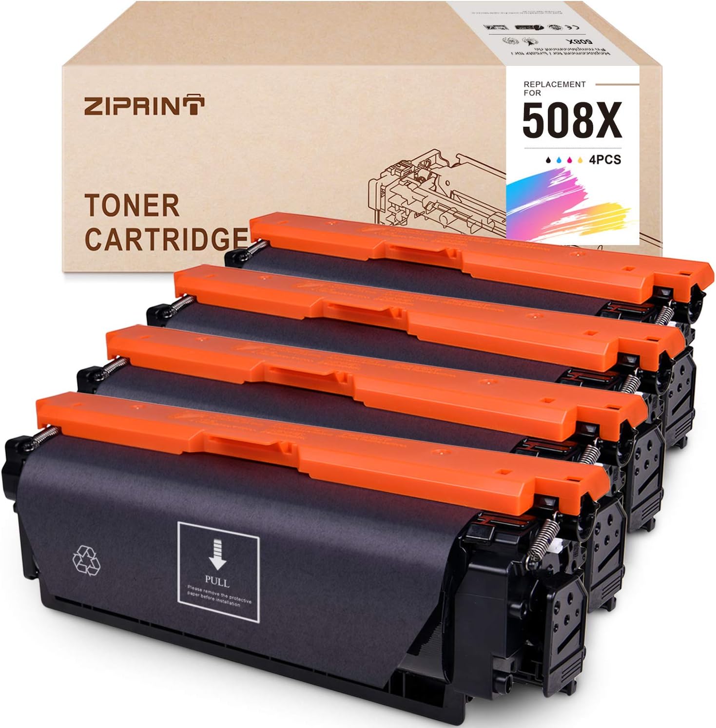 ZIPRINT Compatible Toner Cartridge Replacement for HP 508X 508A 508 CF360X use for Color Laserjet Enterprise M553 M553n M553dn M553x M552dn M577f M577dn M577z Printer, 4-Pack