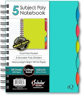 iScholar Caderno de fio duplo com capa de poliéster de 5 matérias, 21 x 15 cm, a cor da capa pode variar (58615) 160 folhas, sortidas