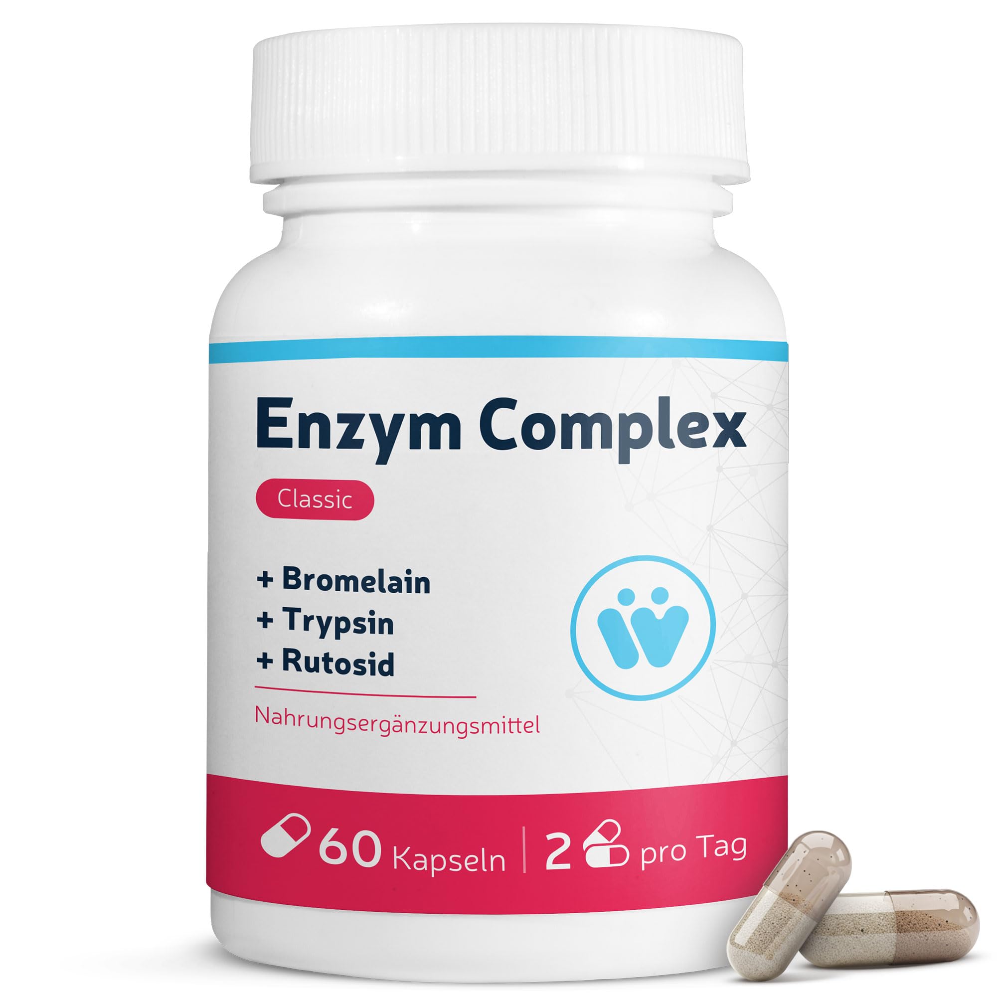 Enzym Komplex Classic - Mit Bromelain Ananas Enzym hochdosiert + Trypsin + Rutosid - Monatspackung mit 60 Enzyme Kapseln - Traditionelle systemische Enzym-Kombination