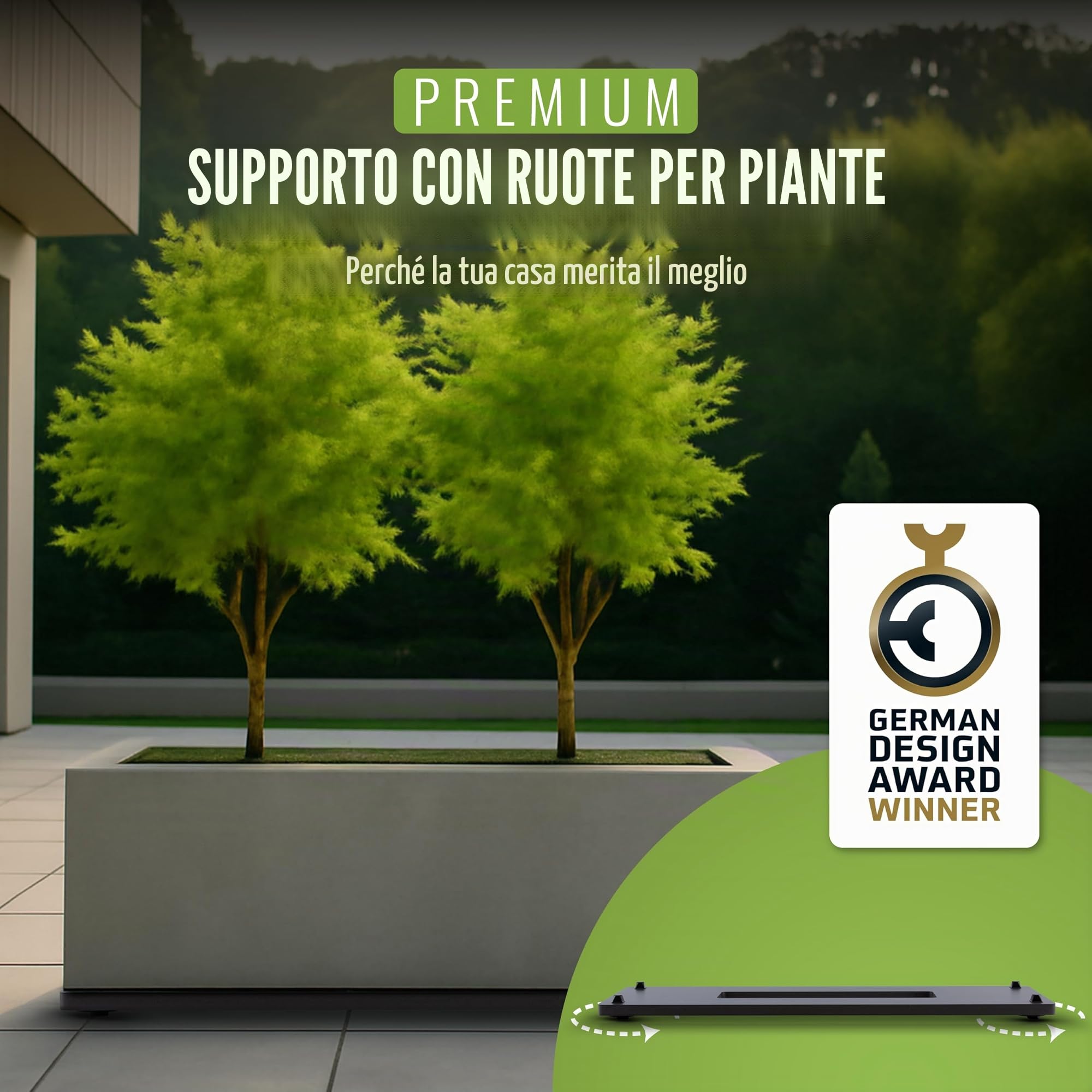 Pflanzwerk® Fioriere Porta vaso *ULTRAPIATTO Designer Sottovasi con rotelle* 80x28cm per tutti le fioriere e vasi da fiori *Design BREVETTATO* *Capacità di carico 120KG* *Made in Germany*