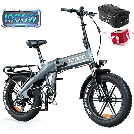 TESGO Folding 1000W Electric Bikes for Adults, STT Fat Tire EBike Max 32Mph with 48V 17.5AH Removable Battery, 20" Bike Fork & Hydraulic Brakes, Shimano 8-Speed Gears Electric Bicycles,[UL Certified]