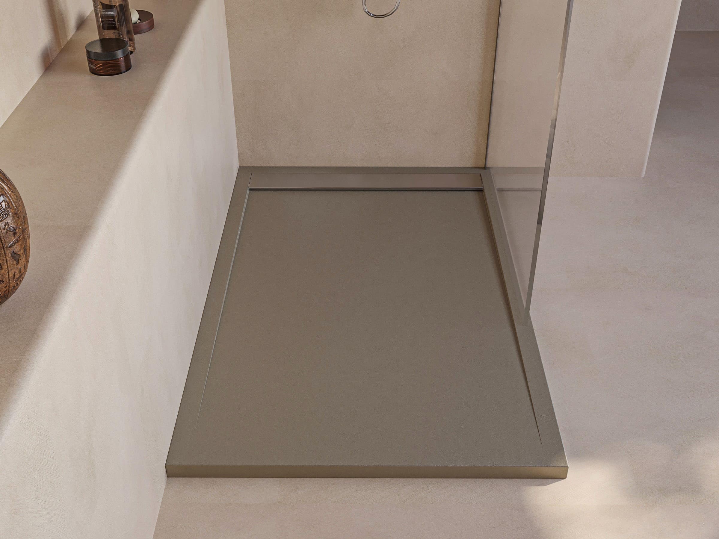 SOULHOME Brodzik prysznicowy– Żywica– Gel Coat– Gładka/Kamienna tekstura – Antypoślizgowy – Moka- 200x80- Niski 3cm– Ruszt INOX