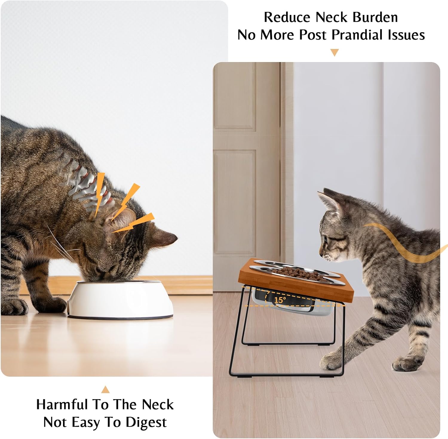 Elevated Cat Food Bowl for Indoor Cat, Brown Raised Water Bowl Set for Pet image 2